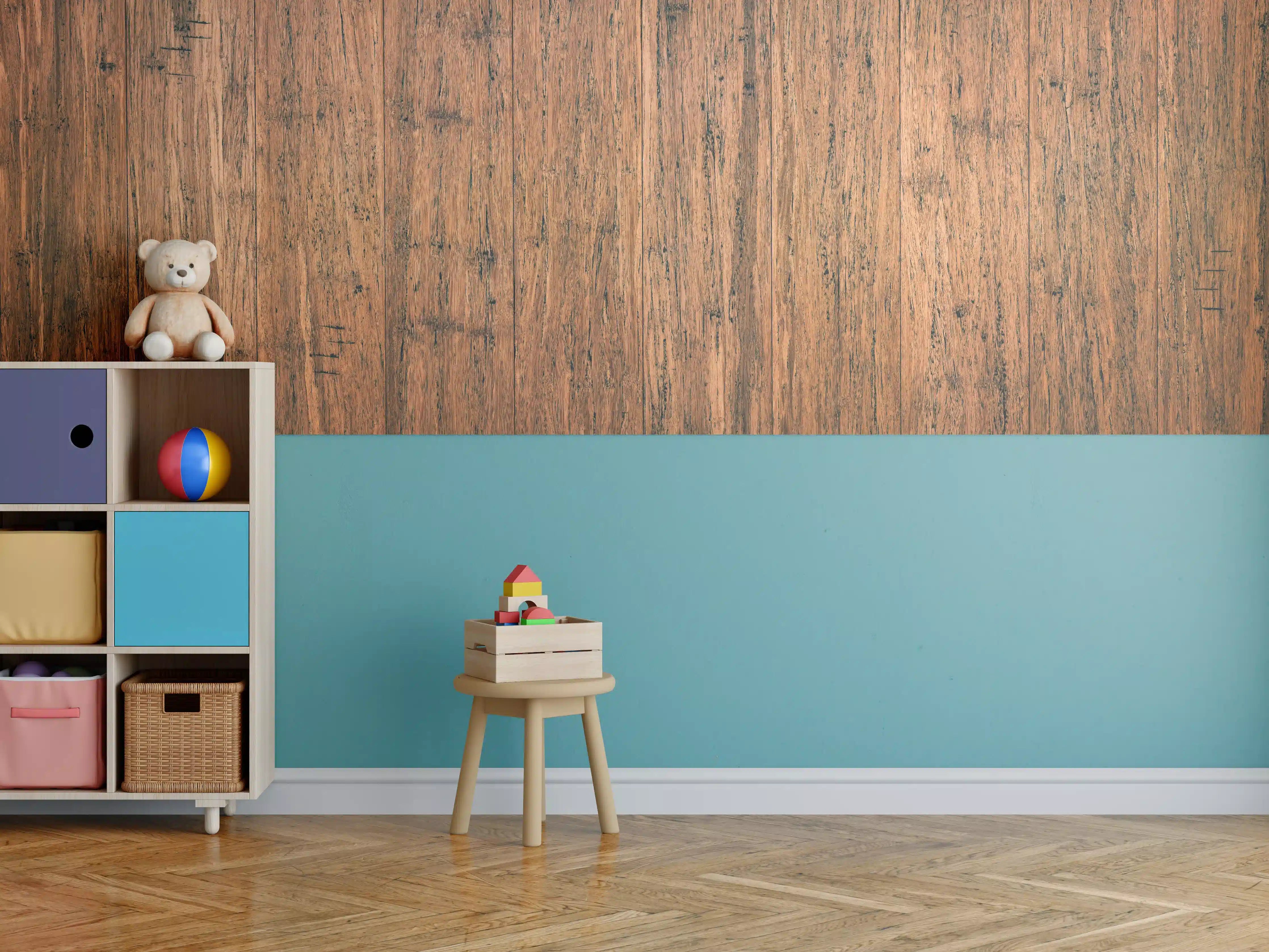 Kinderzimmer Wandgestaltung - Dunkelbraunes rustikales Holzbrett