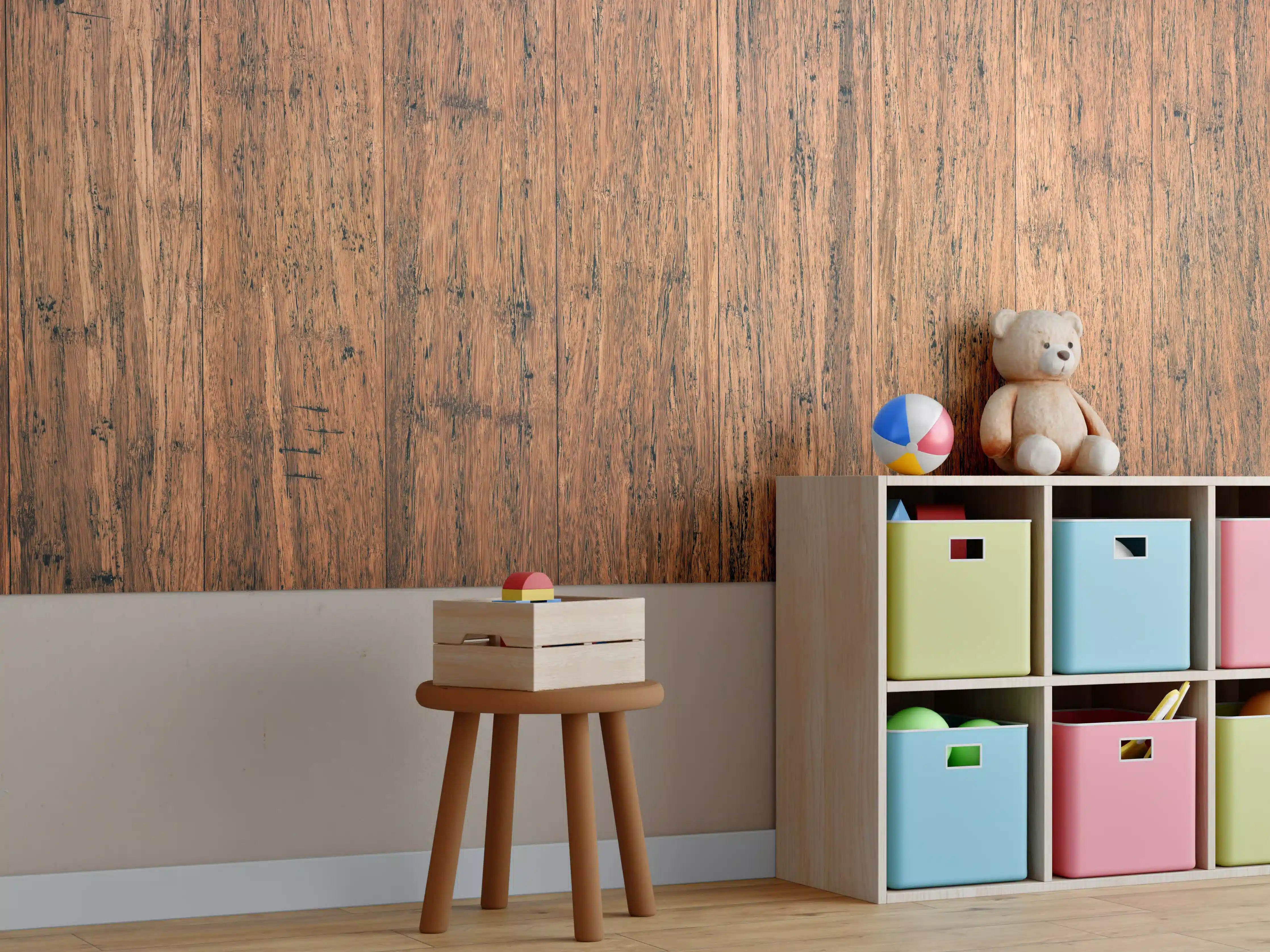 Kinderzimmer Wandgestaltung - Dunkelbraunes rustikales Holzbrett