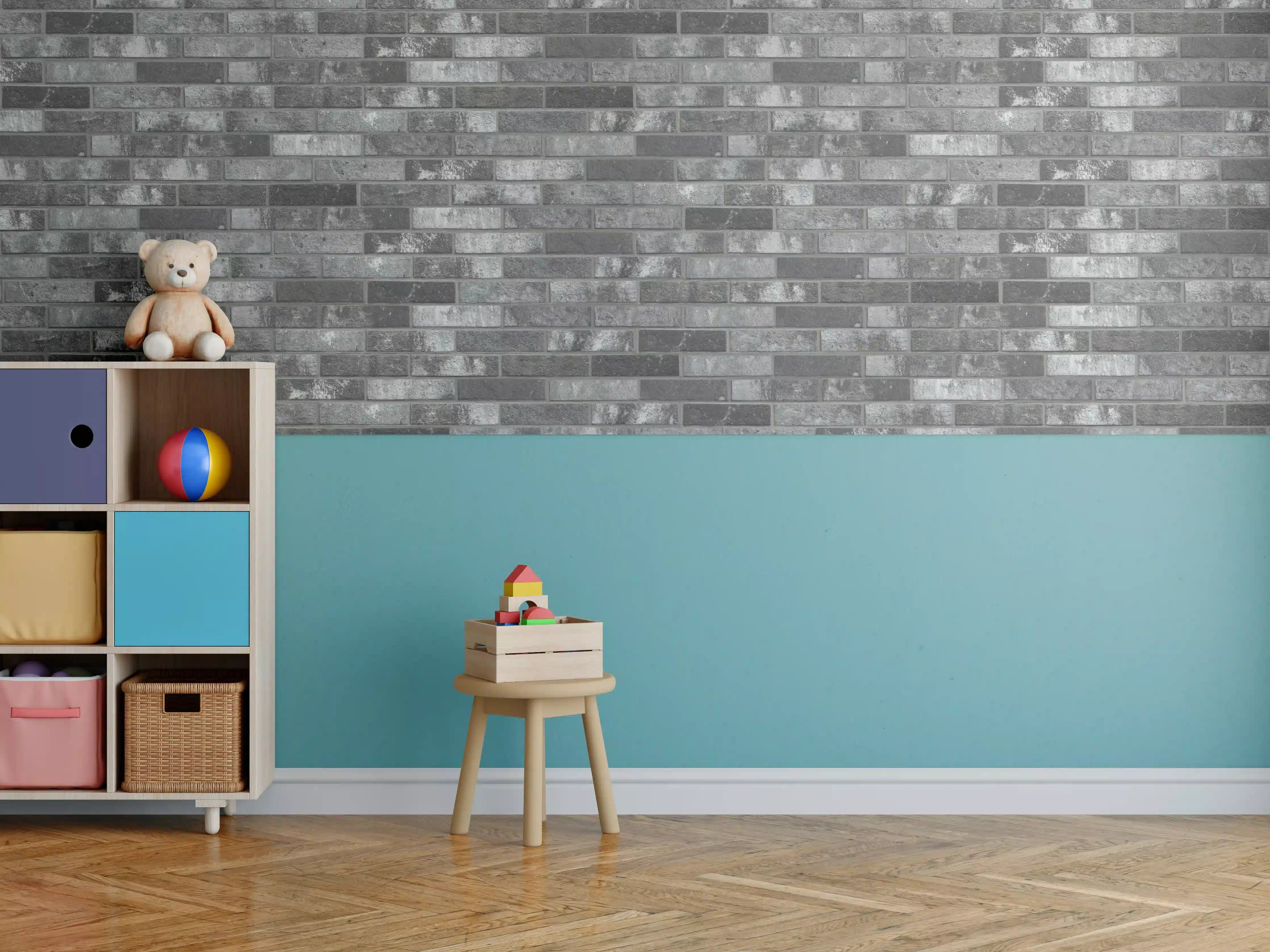 Kinderzimmer Wandgestaltung - Dunkelgraue Backsteinmauer