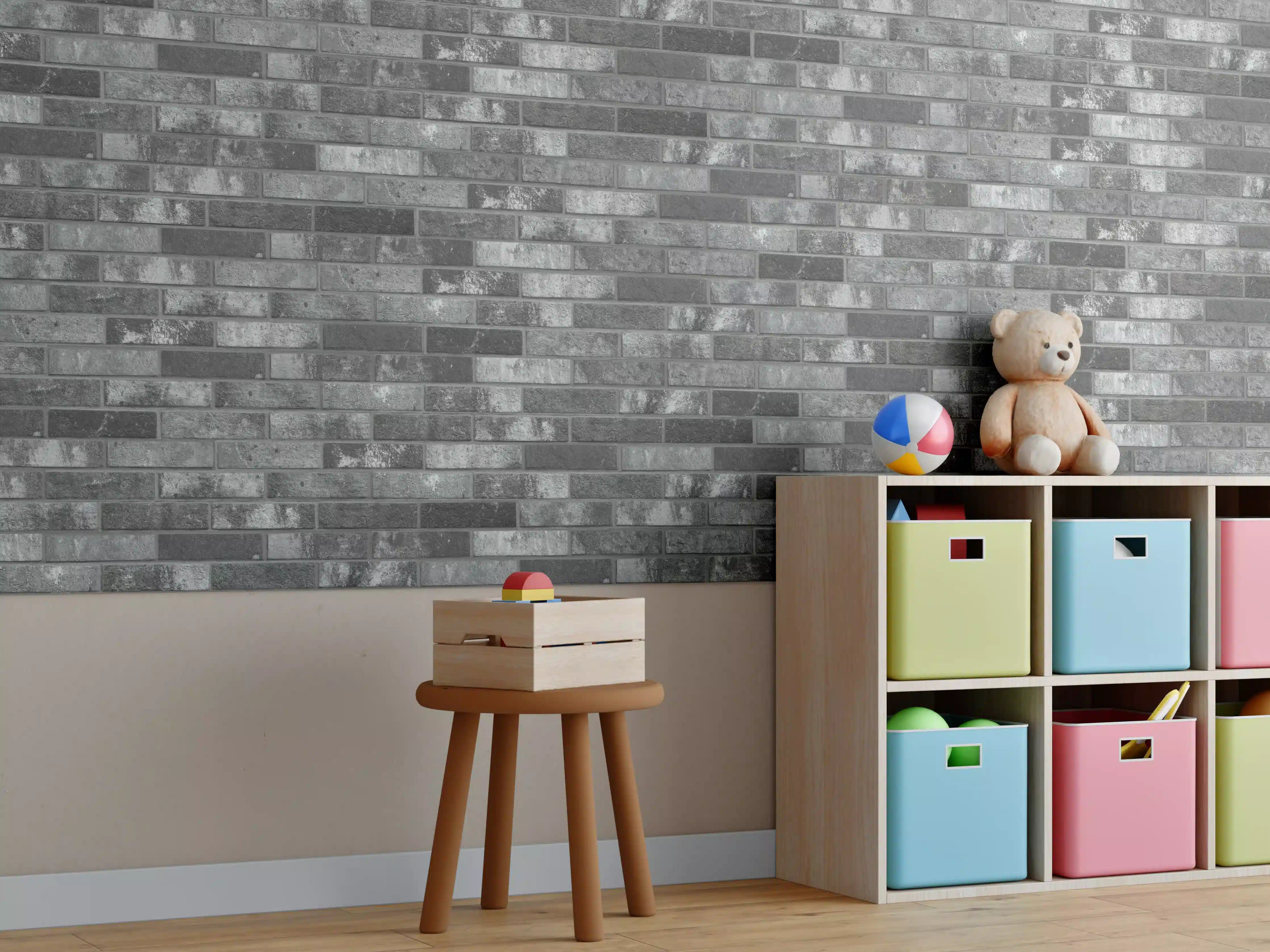 Kinderzimmer Wandgestaltung - Dunkelgraue Backsteinmauer