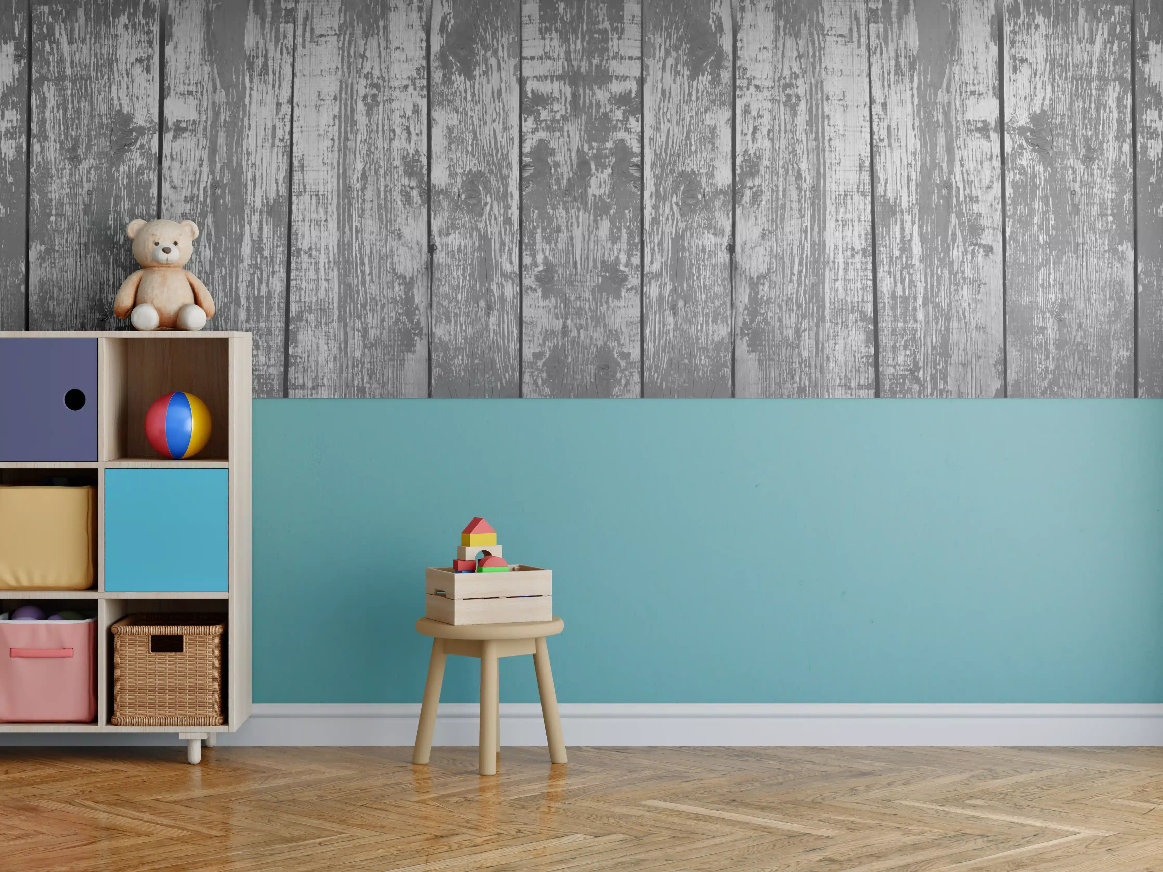 Kinderzimmer Wandgestaltung - Dunkelgrauer Holzhintergrund