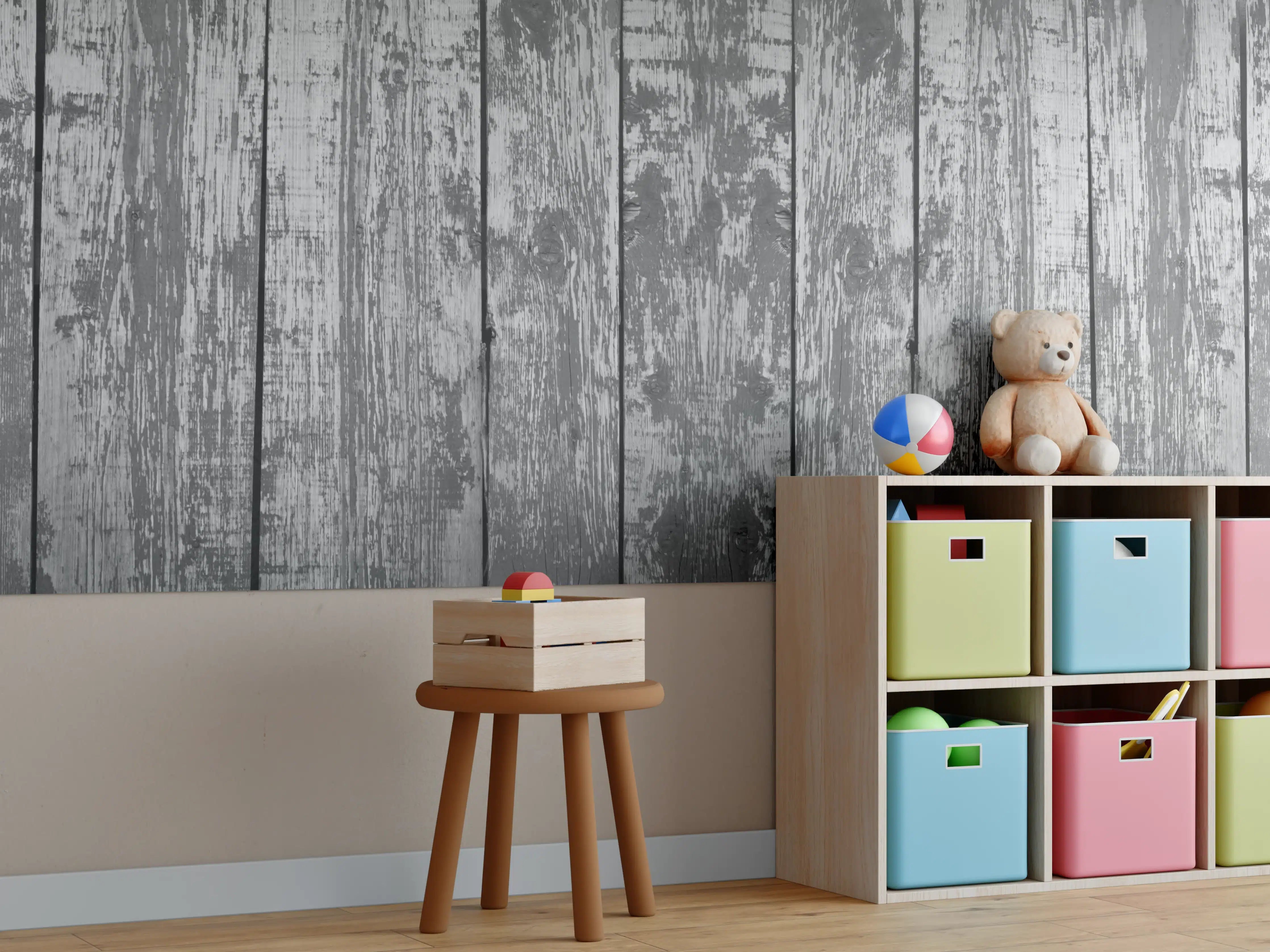 Kinderzimmer Wandgestaltung - Dunkelgrauer Holzhintergrund
