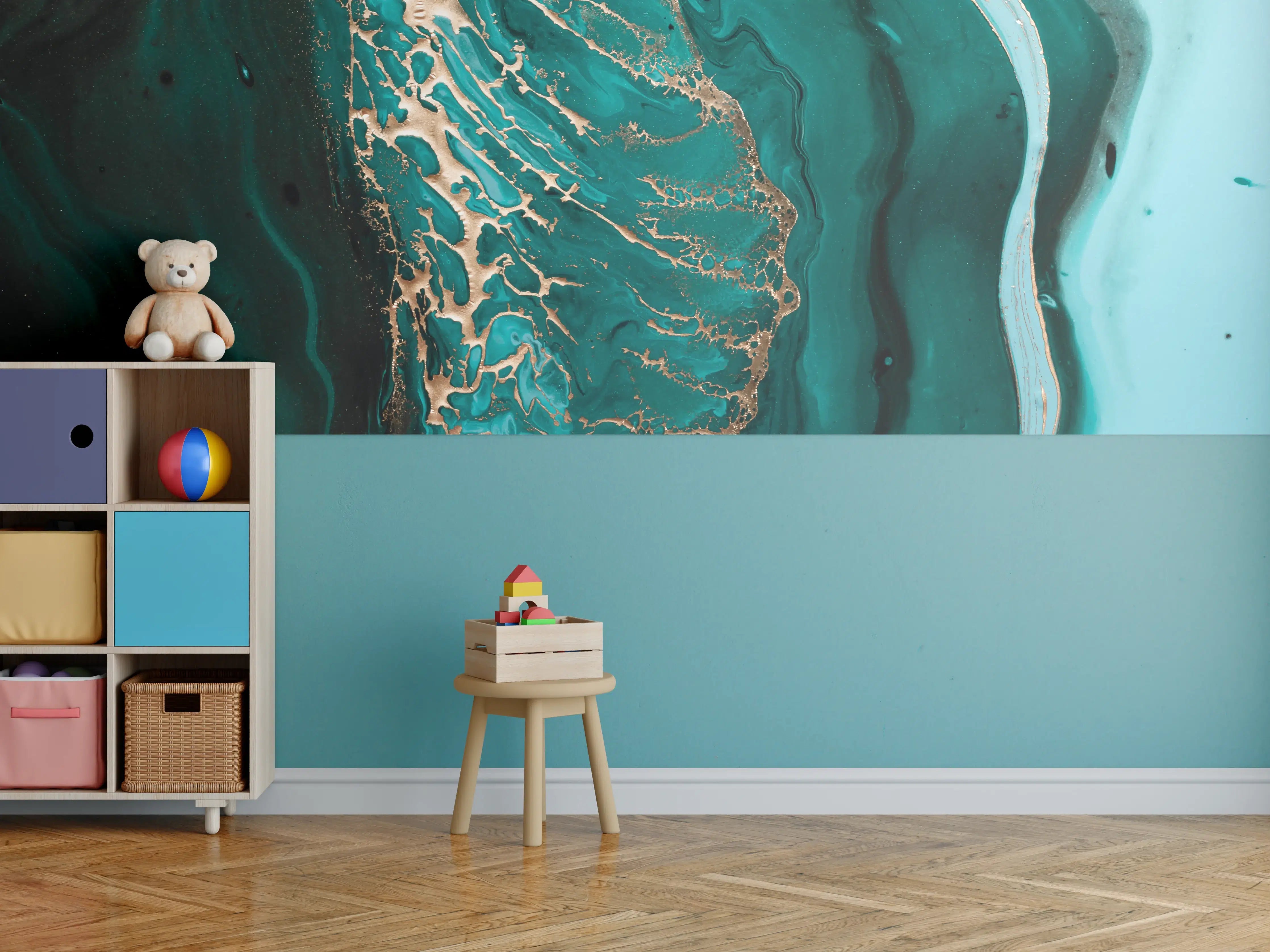 Kinderzimmer Wandgestaltung - Dunkelgrün Goldene Meerestextur