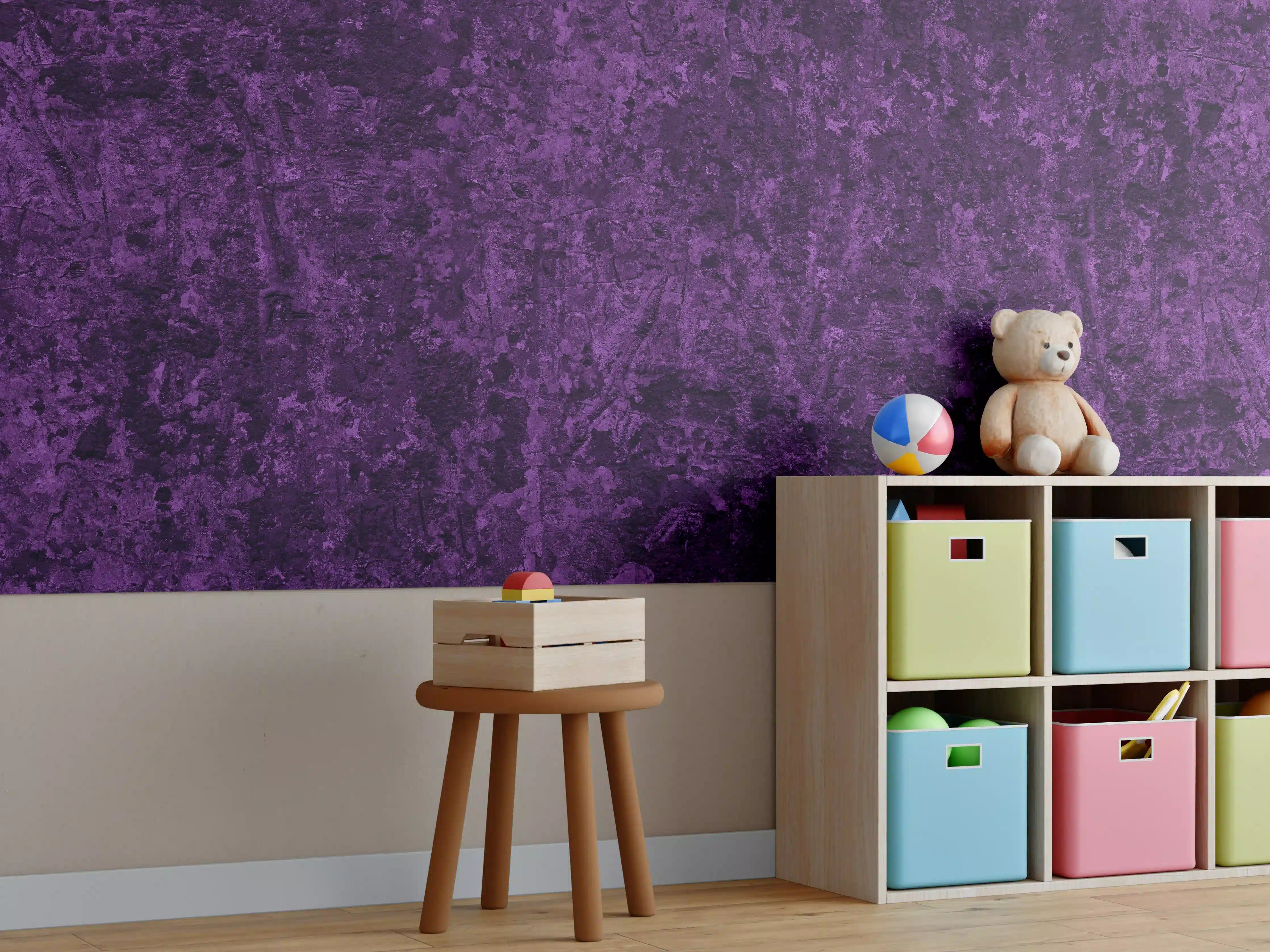 Kinderzimmer Wandgestaltung - Dunkelviolette grobe Wandtextur