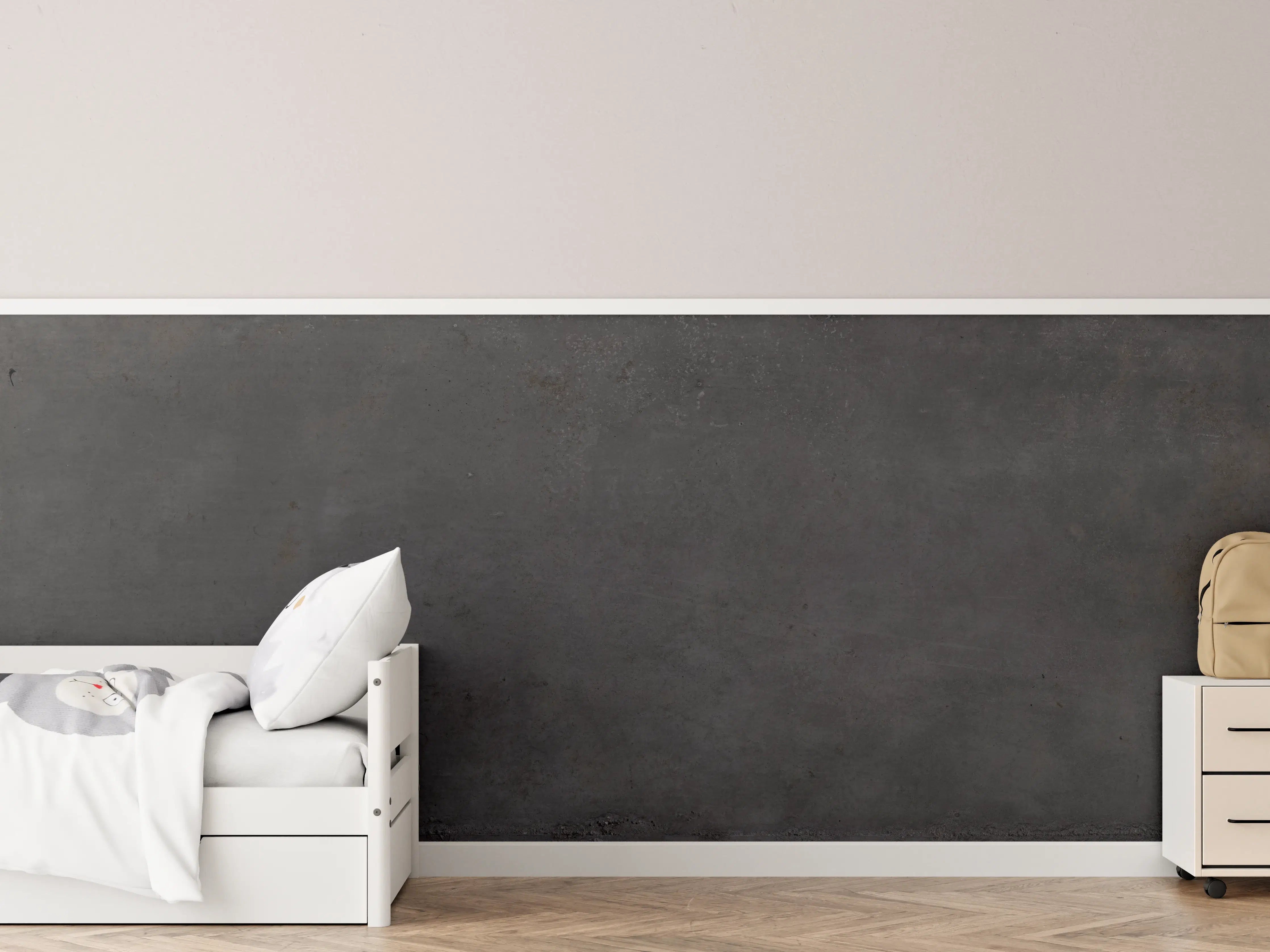 Kinderzimmer Wandgestaltung - Dunkle Betonoptik mit strukturierter Oberfläche