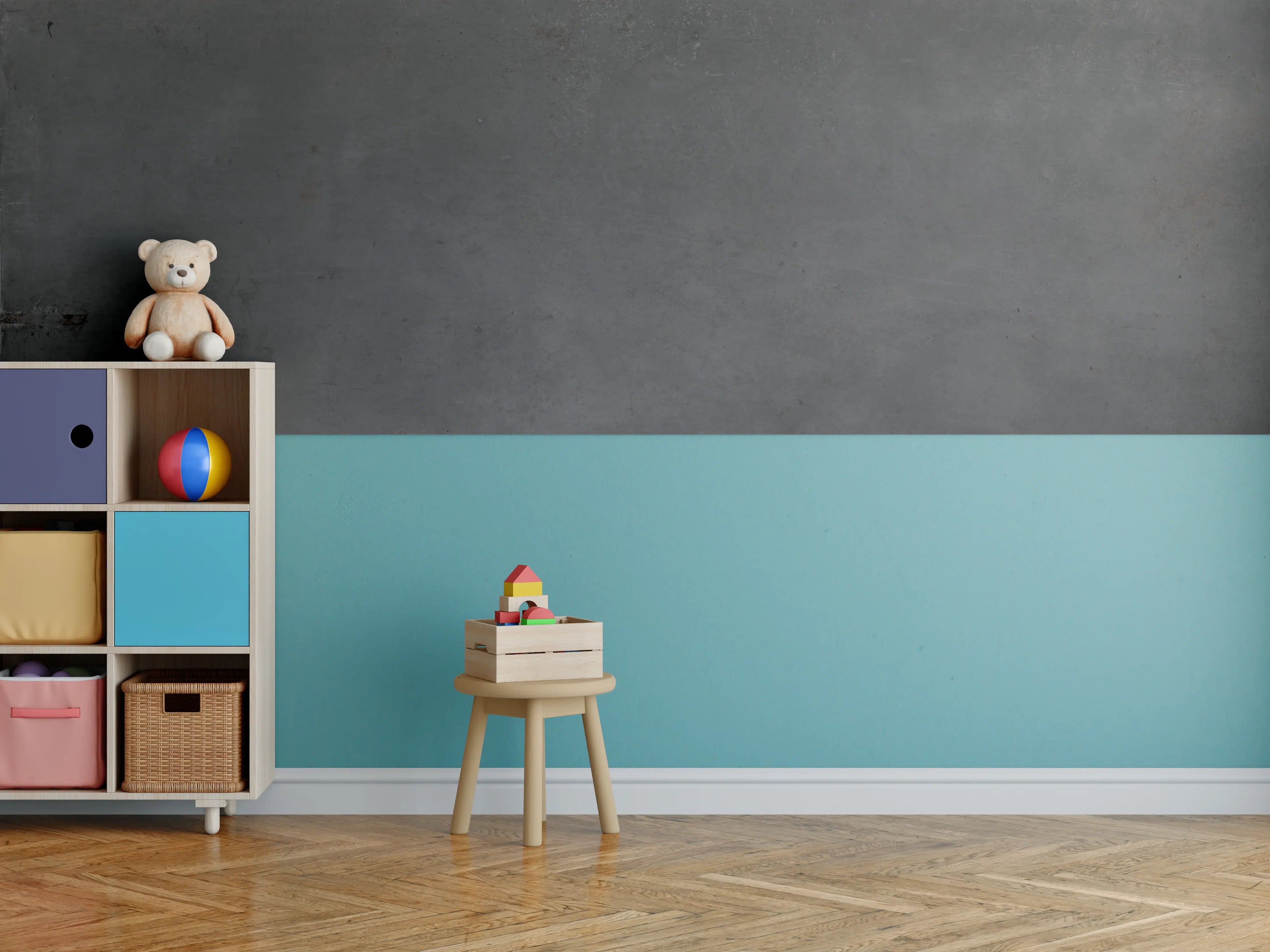 Kinderzimmer Wandgestaltung - Dunkle Betonoptik mit strukturierter Oberfläche