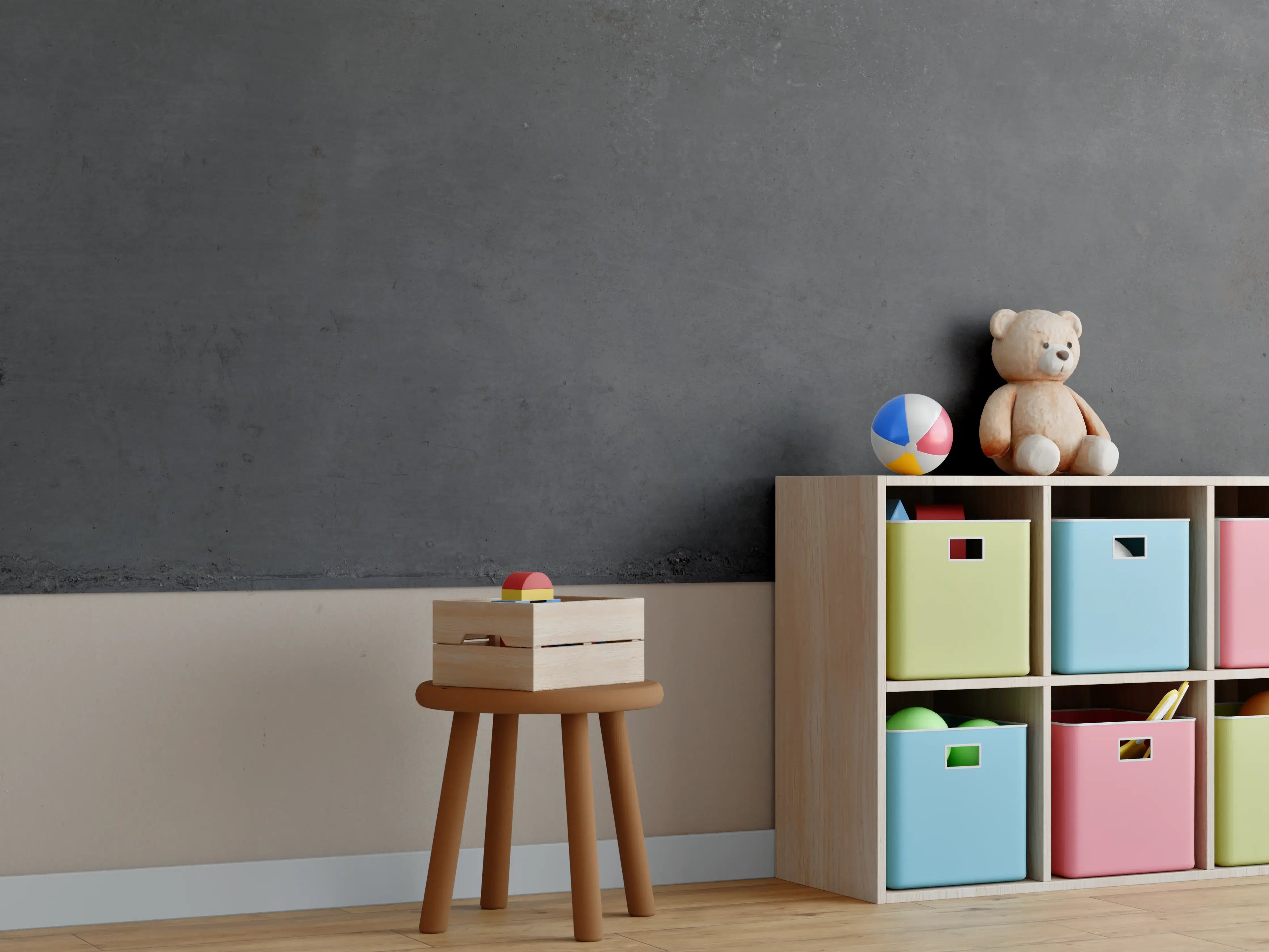 Kinderzimmer Wandgestaltung - Dunkle Betonoptik mit strukturierter Oberfläche