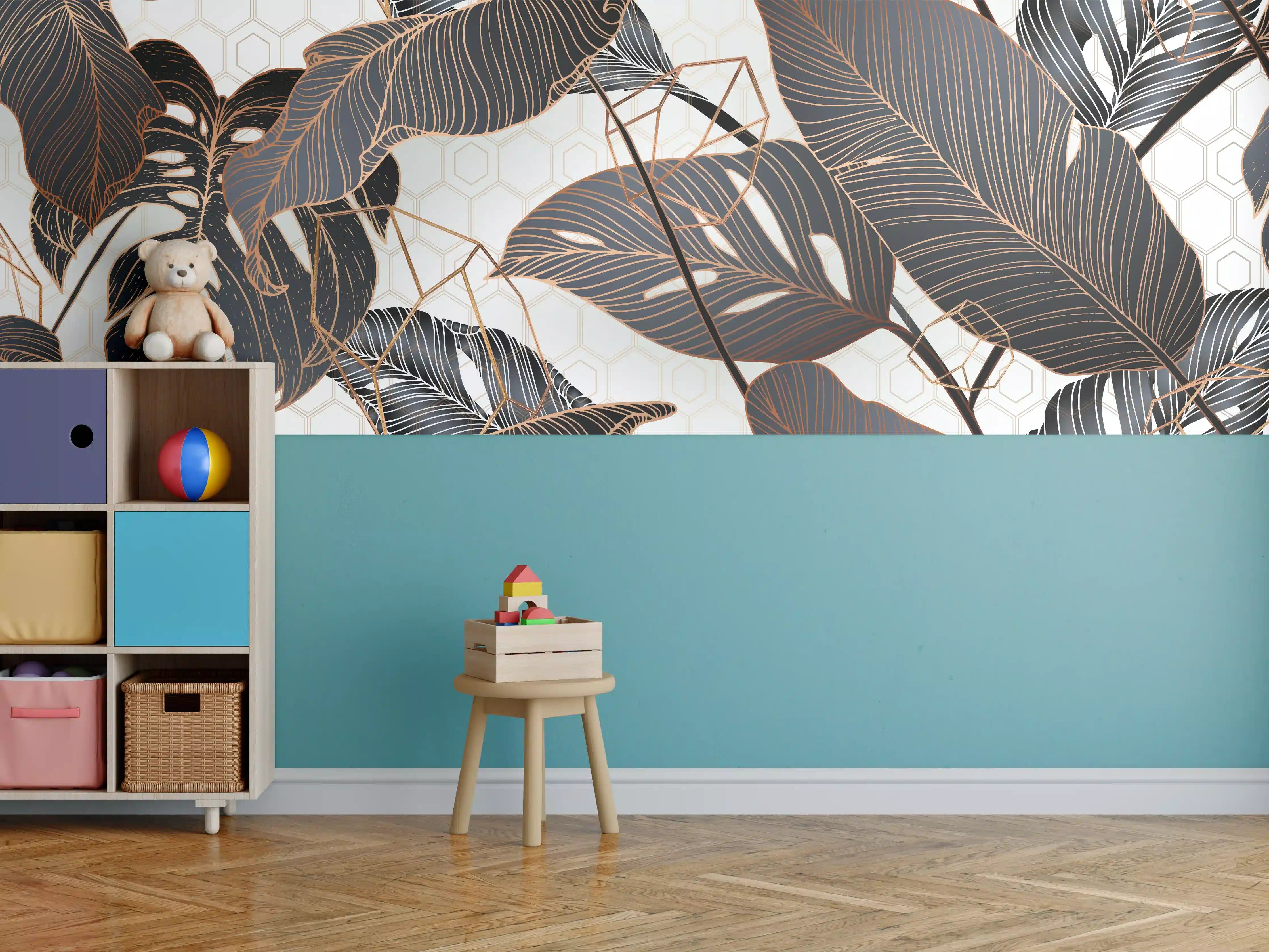 Kinderzimmer Wandgestaltung - Dunkle Blätter im Dschungel