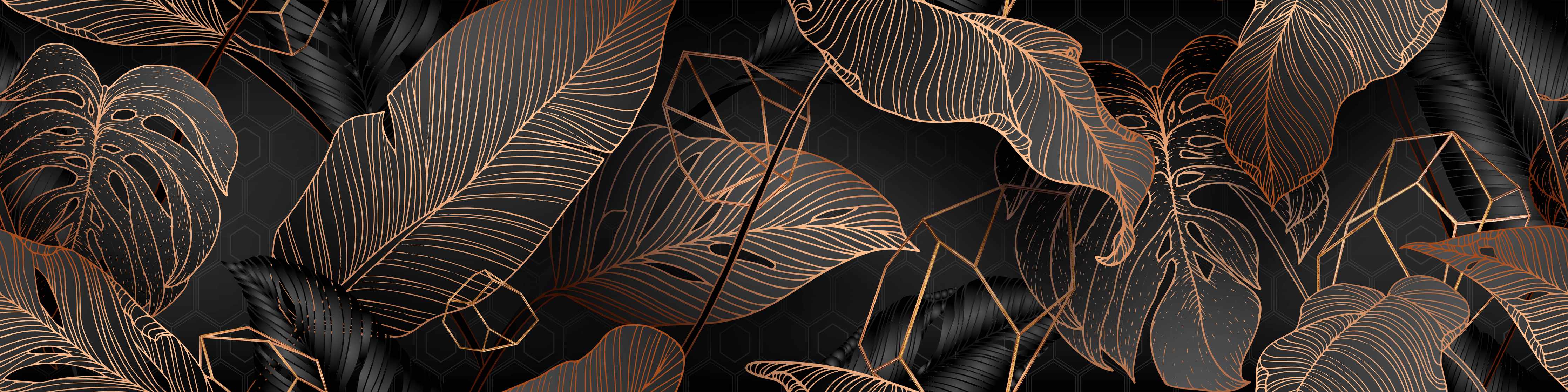 Kinderzimmer Wandgestaltung-Dunkle Blätter mit goldenen Linien