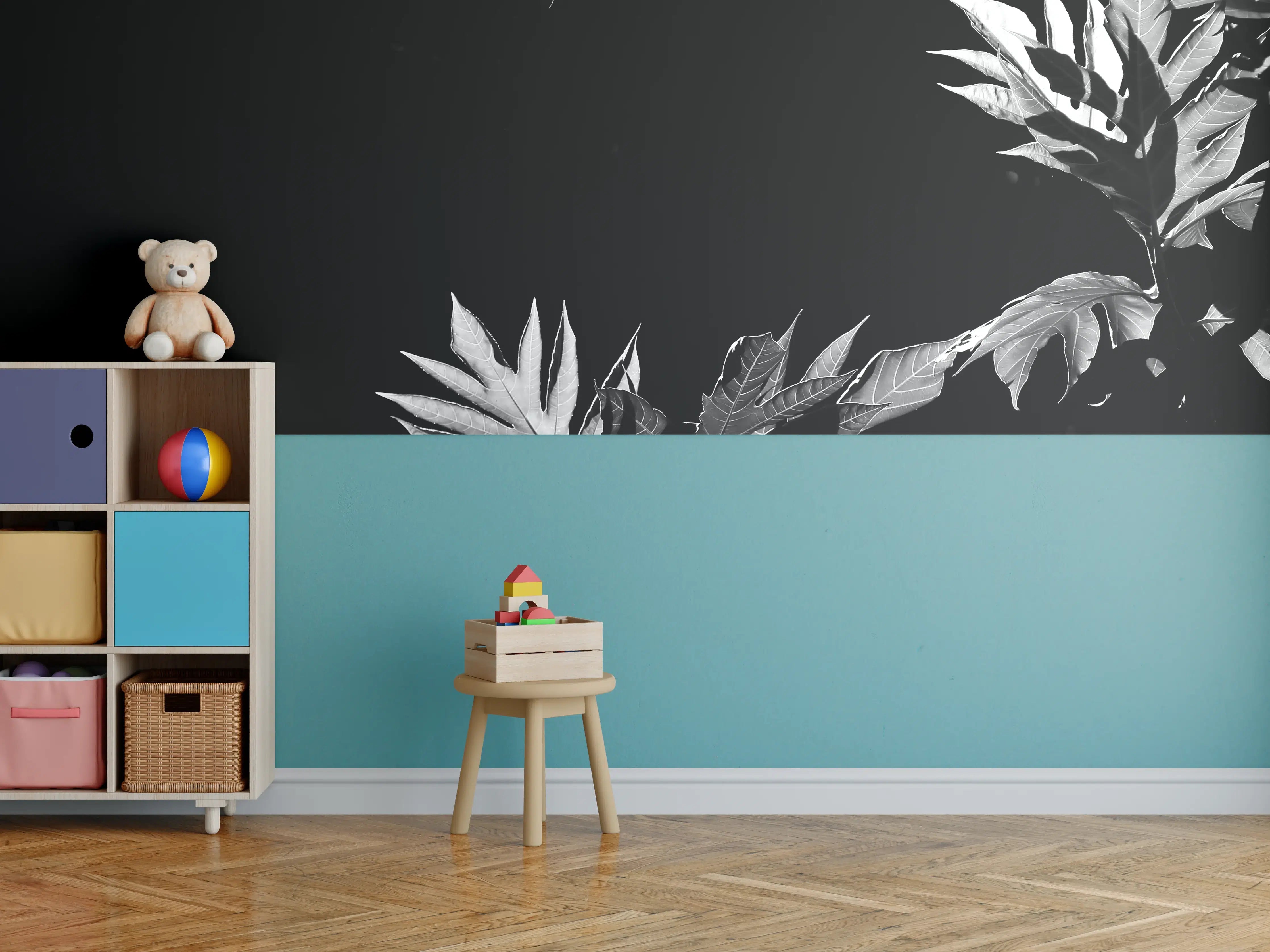 Kinderzimmer Wandgestaltung - Dunkle Blattkontraste