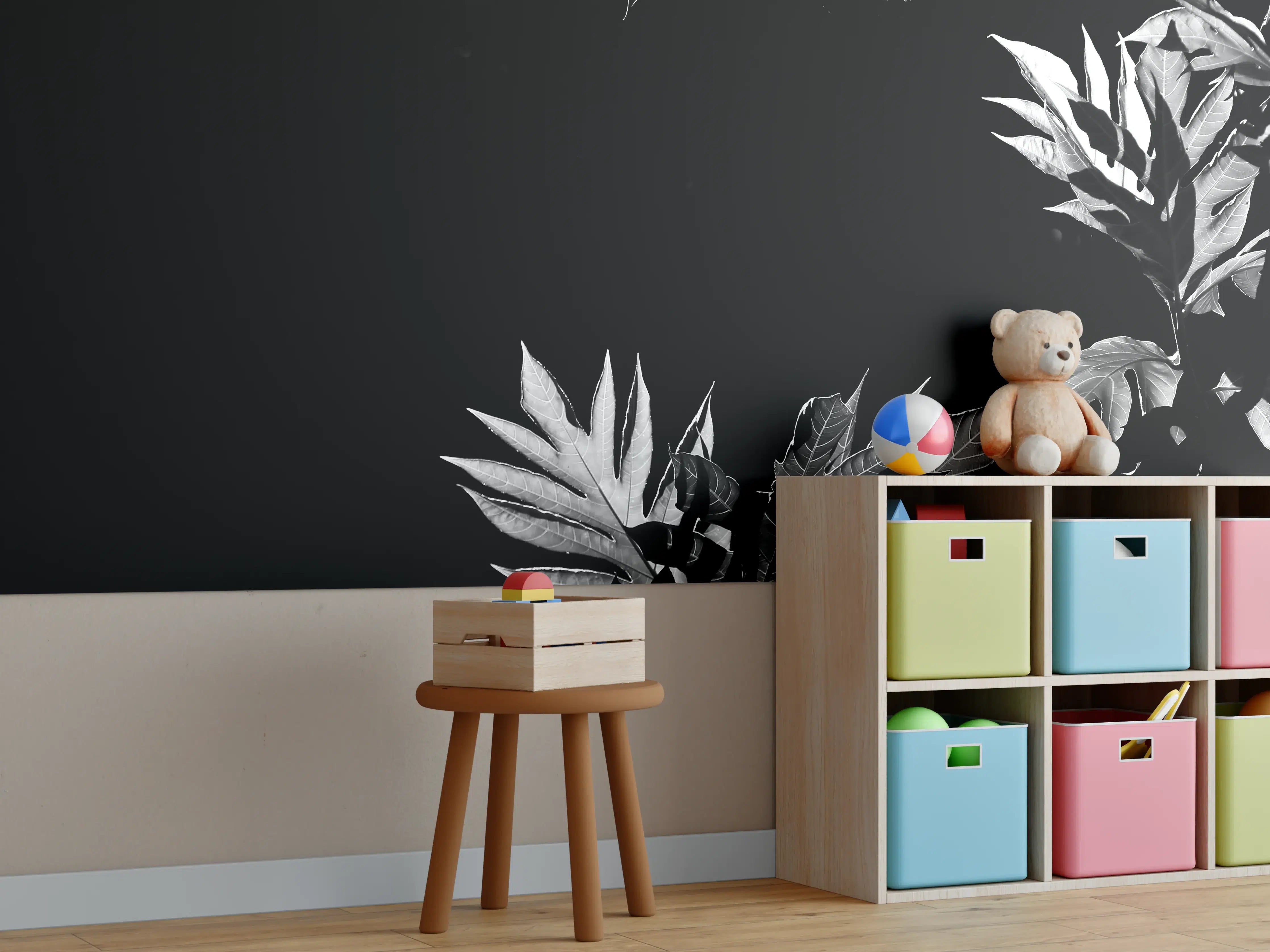 Kinderzimmer Wandgestaltung - Dunkle Blattkontraste