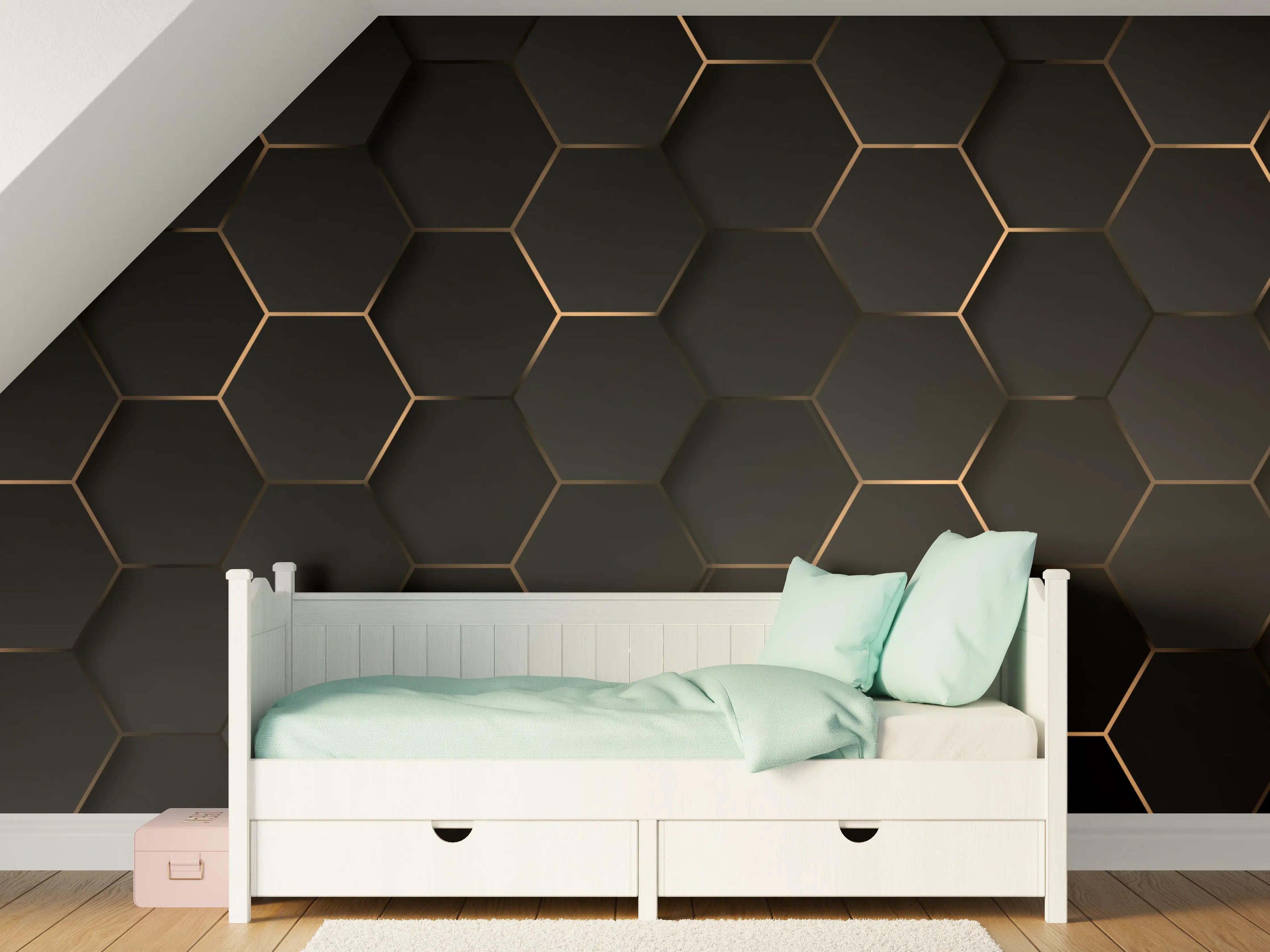 Kinderzimmer Wandgestaltung - Dunkle Hexagon-Musterwand