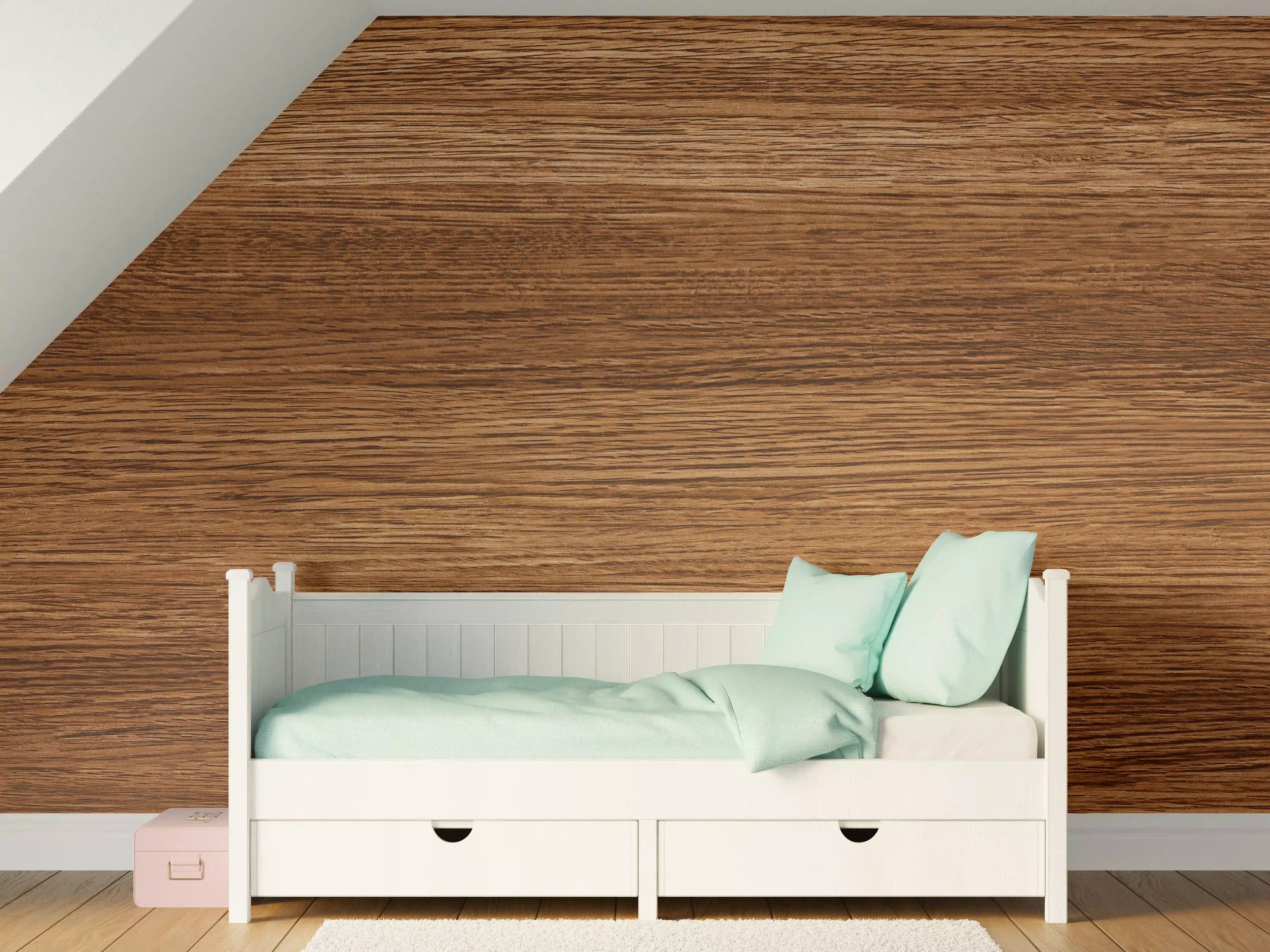 Kinderzimmer Wandgestaltung - Dunkle Holzwand mit Streifenmuster