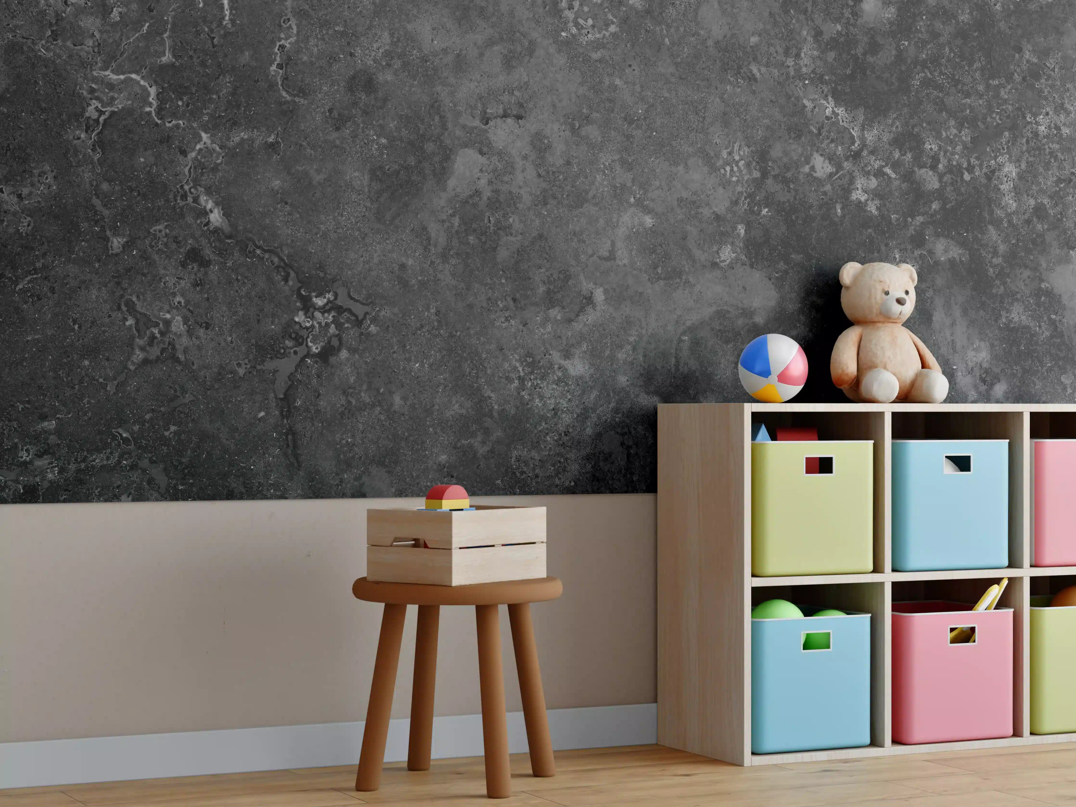 Kinderzimmer Wandgestaltung - Dunkle Marmorstruktur im Nahaufnahme