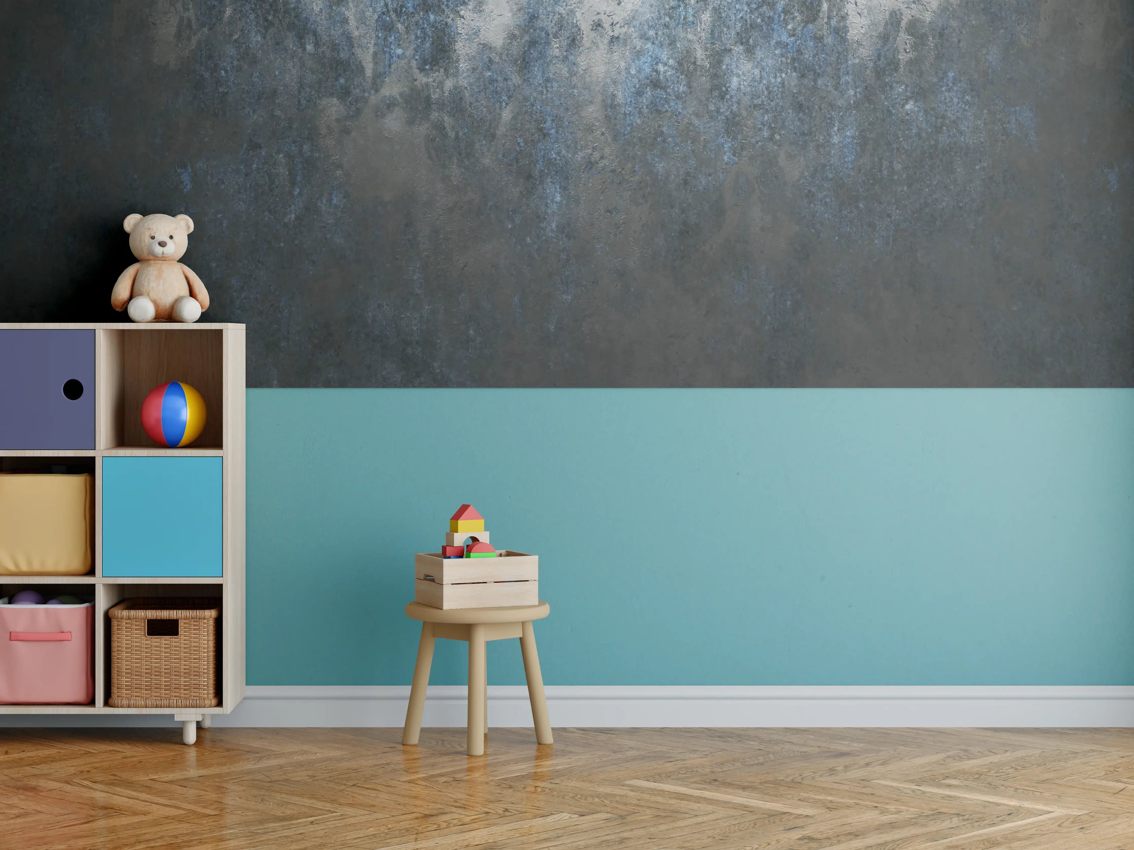 Kinderzimmer Wandgestaltung - Dunkle Metalltextur mit Rosteffekten