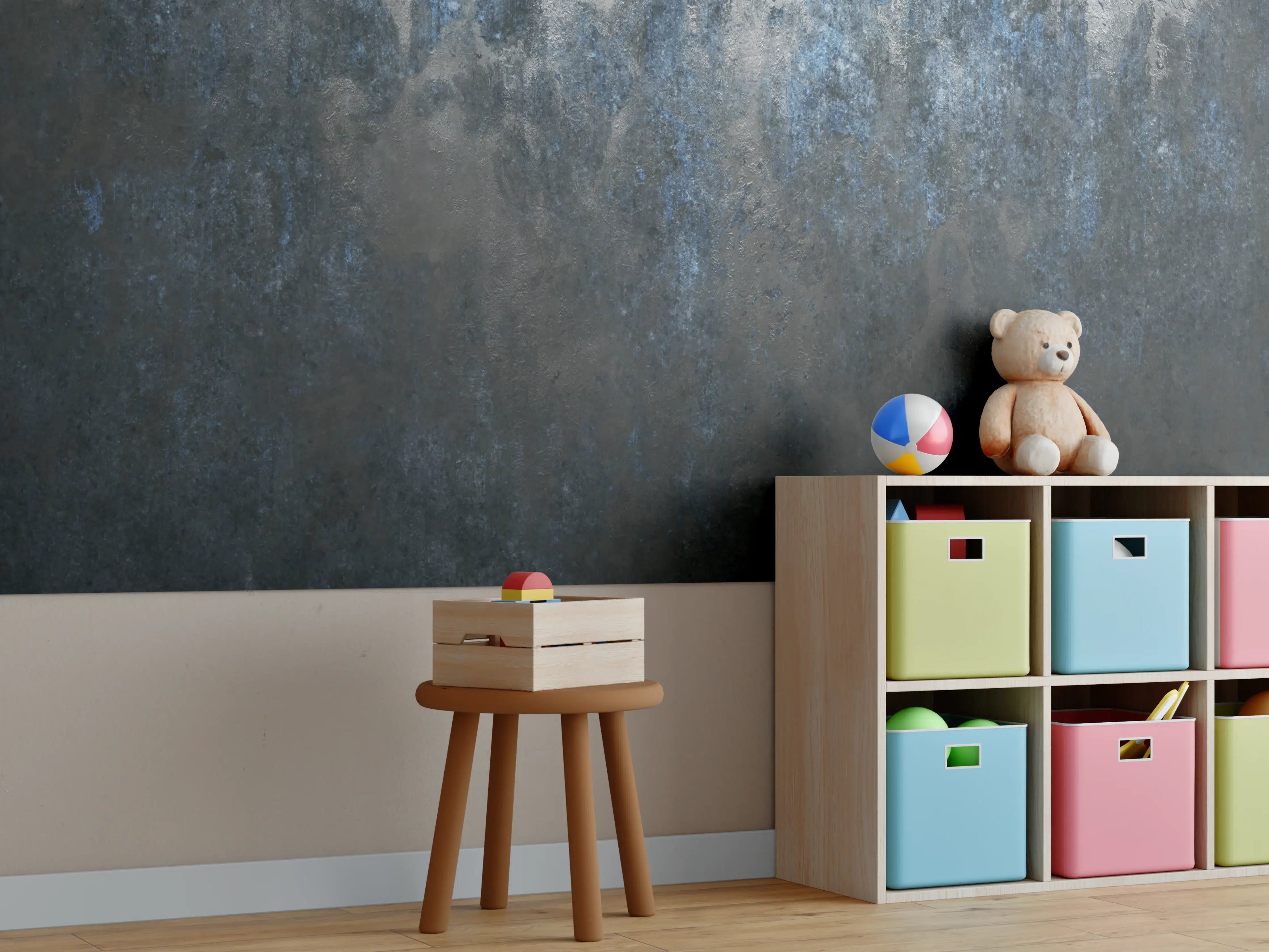 Kinderzimmer Wandgestaltung - Dunkle Metalltextur mit Rosteffekten