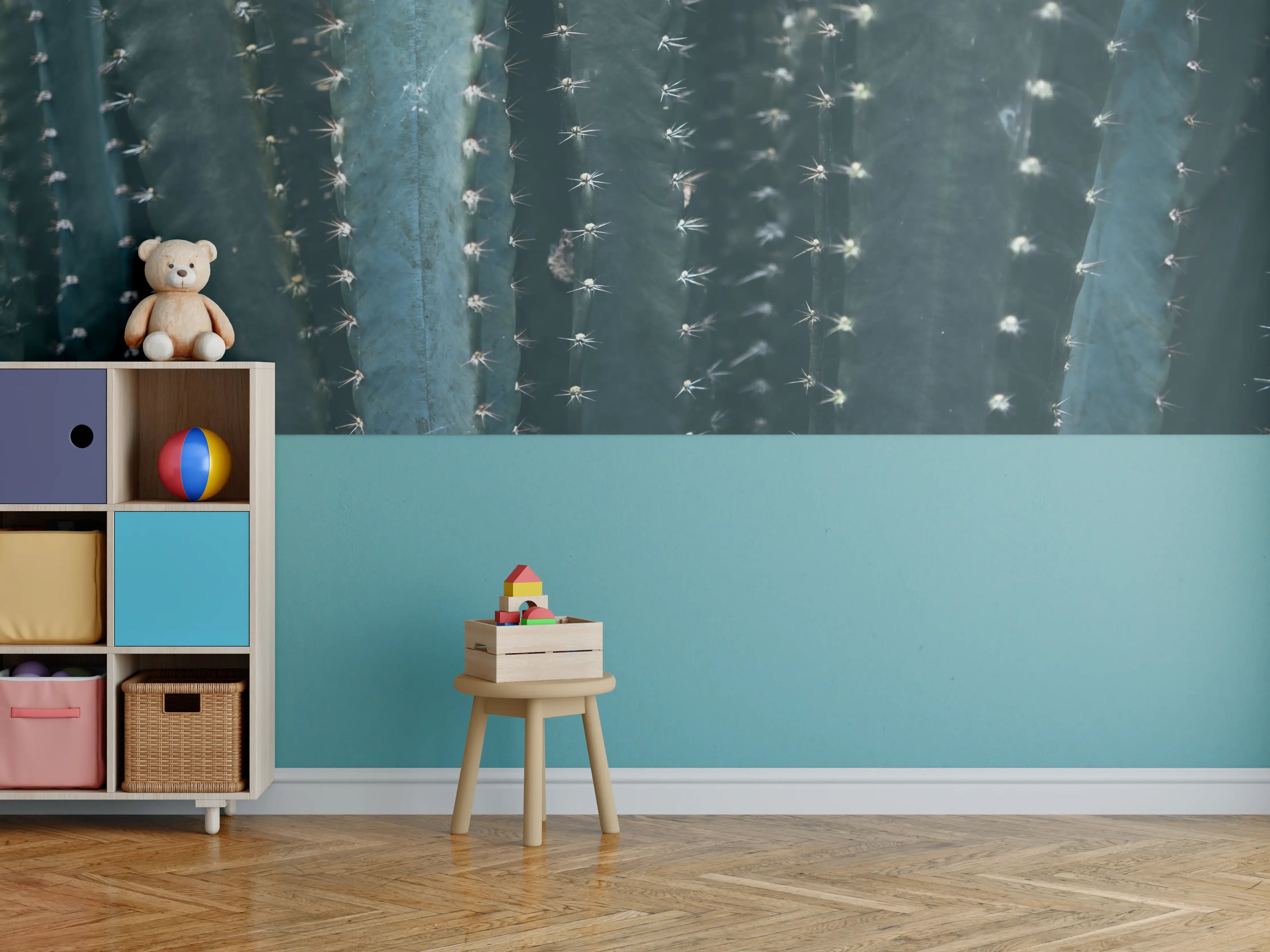 Kinderzimmer Wandgestaltung - Dunkle Sukkulente mit spitzen Dornen