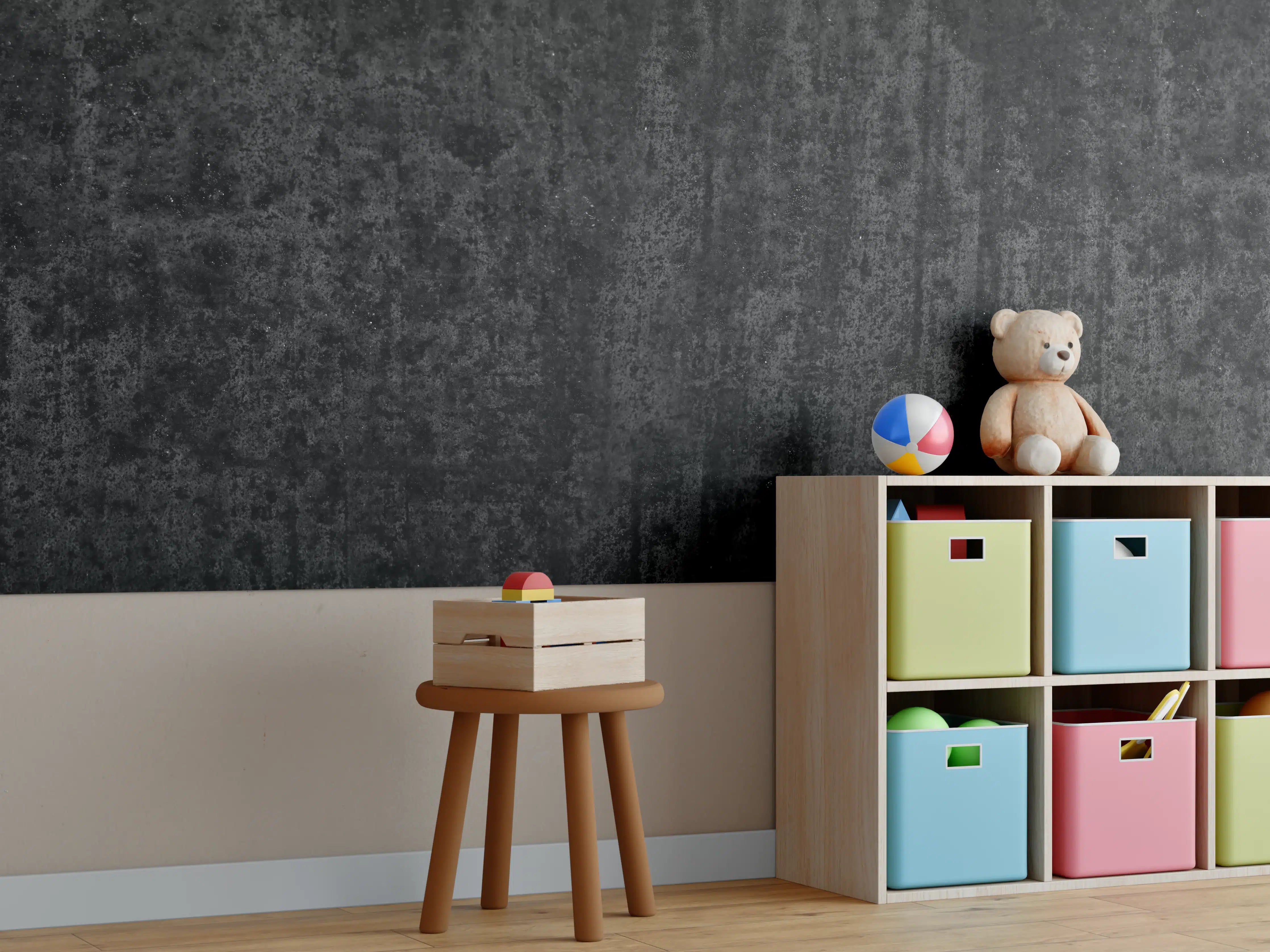 Kinderzimmer Wandgestaltung - Dunkle Textur in Schwarz und Grau