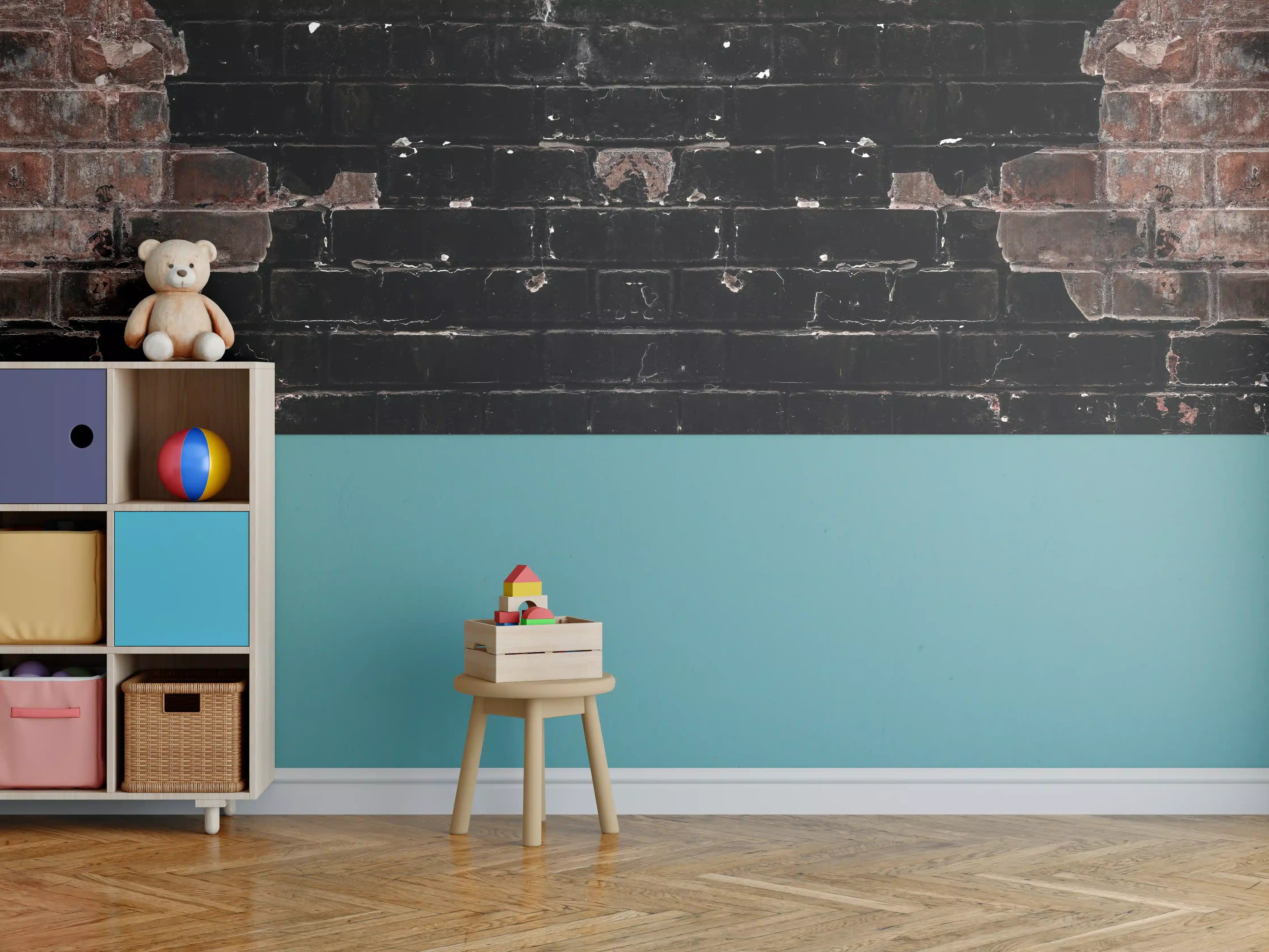 Kinderzimmer Wandgestaltung - Dunkle beschädigte Ziegelwand