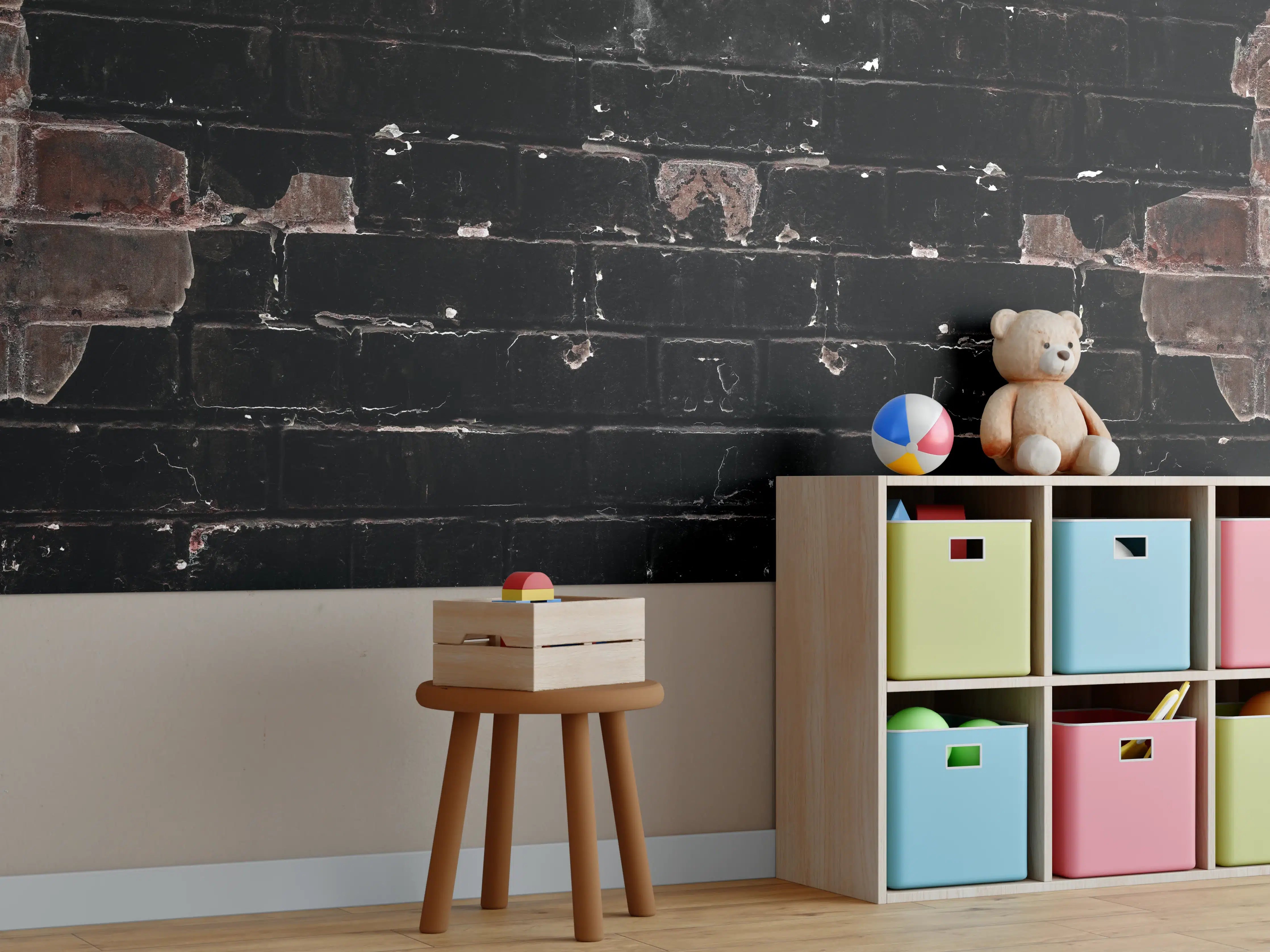 Kinderzimmer Wandgestaltung - Dunkle beschädigte Ziegelwand