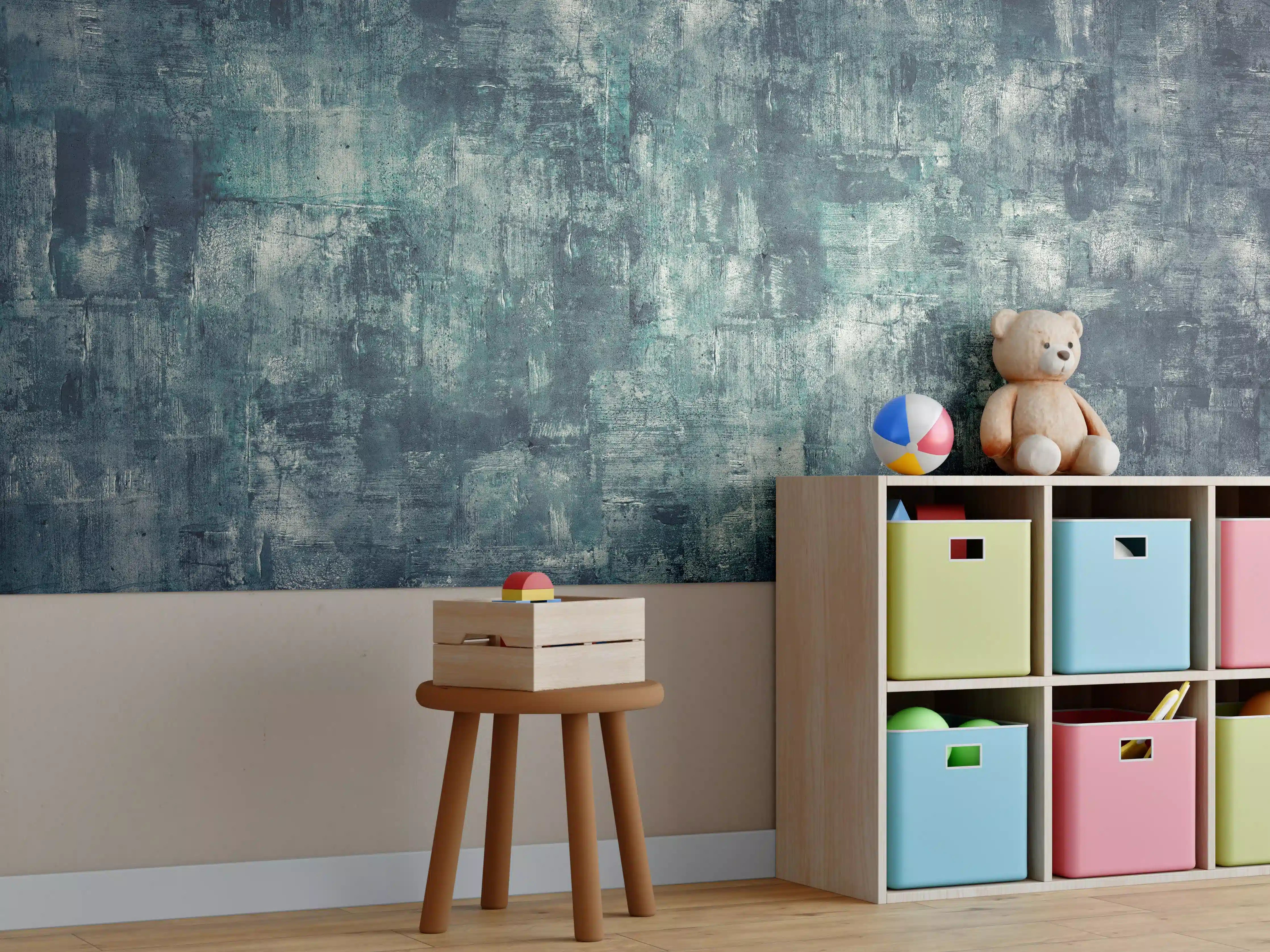 Kinderzimmer Wandgestaltung - Dunkler Öl-Farb Betonlook