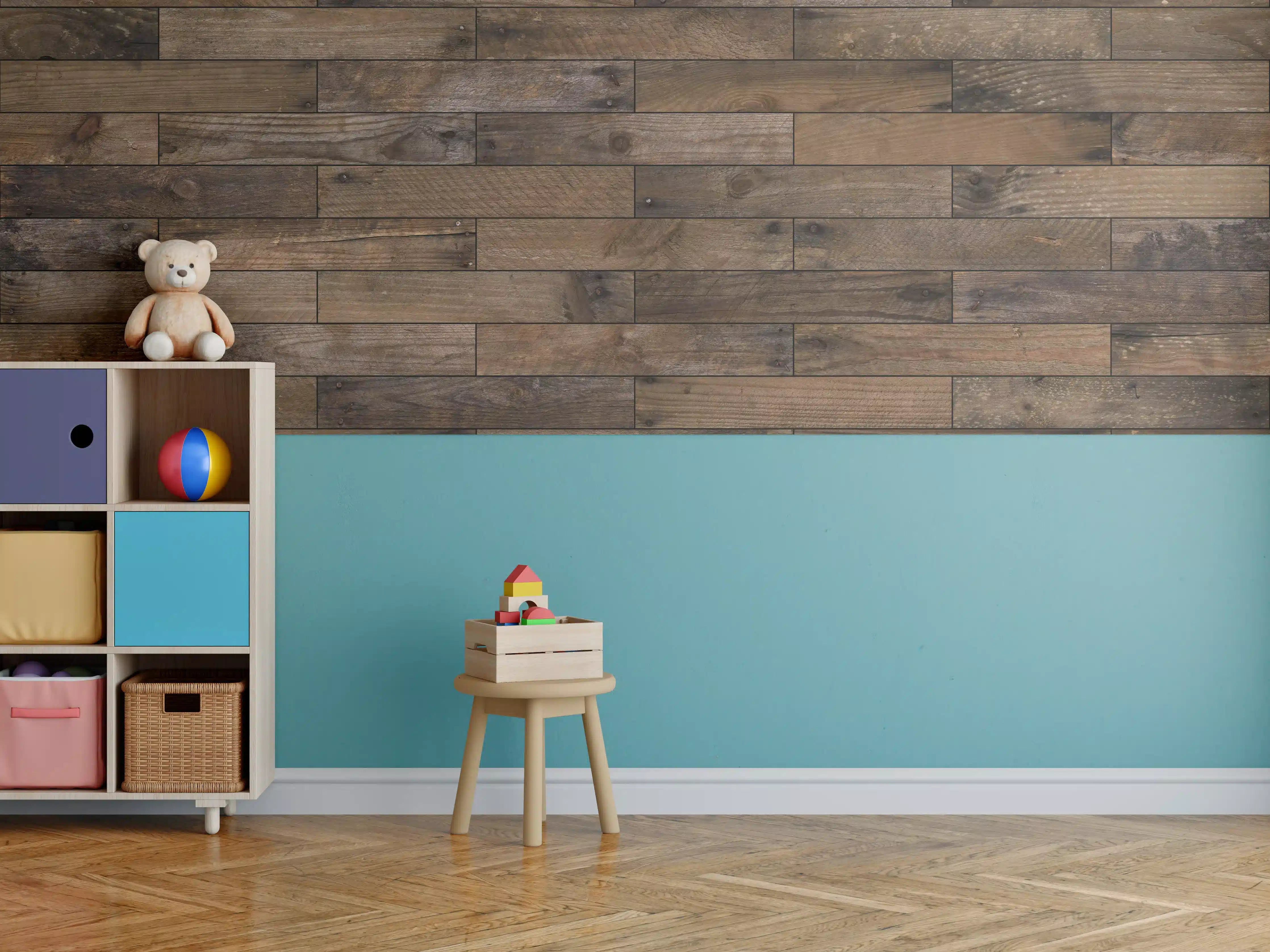 Kinderzimmer Wandgestaltung - Dunkles Holzmuster