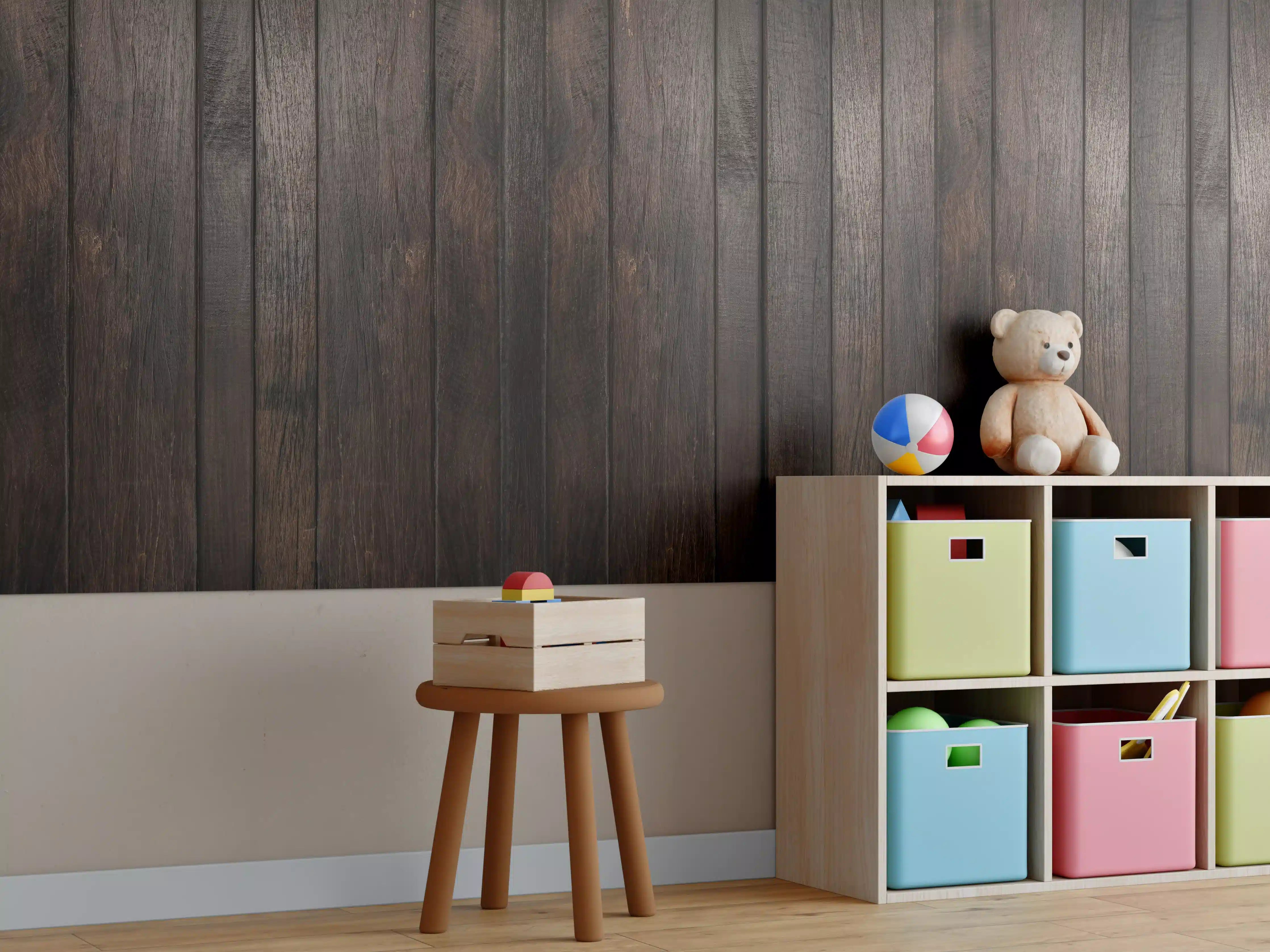 Kinderzimmer Wandgestaltung - Dunkles glasiertes Holz