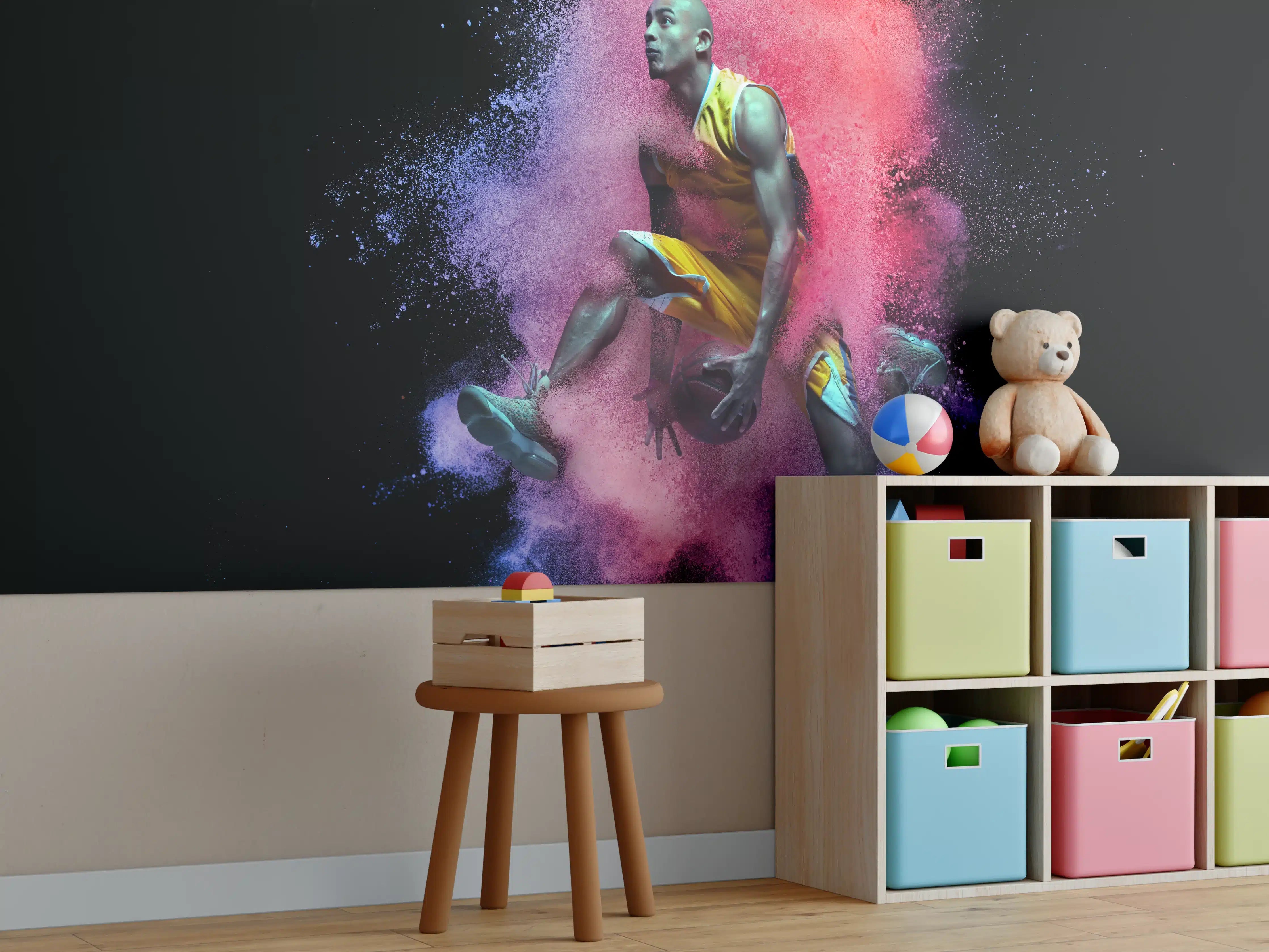 Kinderzimmer Wandgestaltung - Dynamischer Tänzer in Farbschock