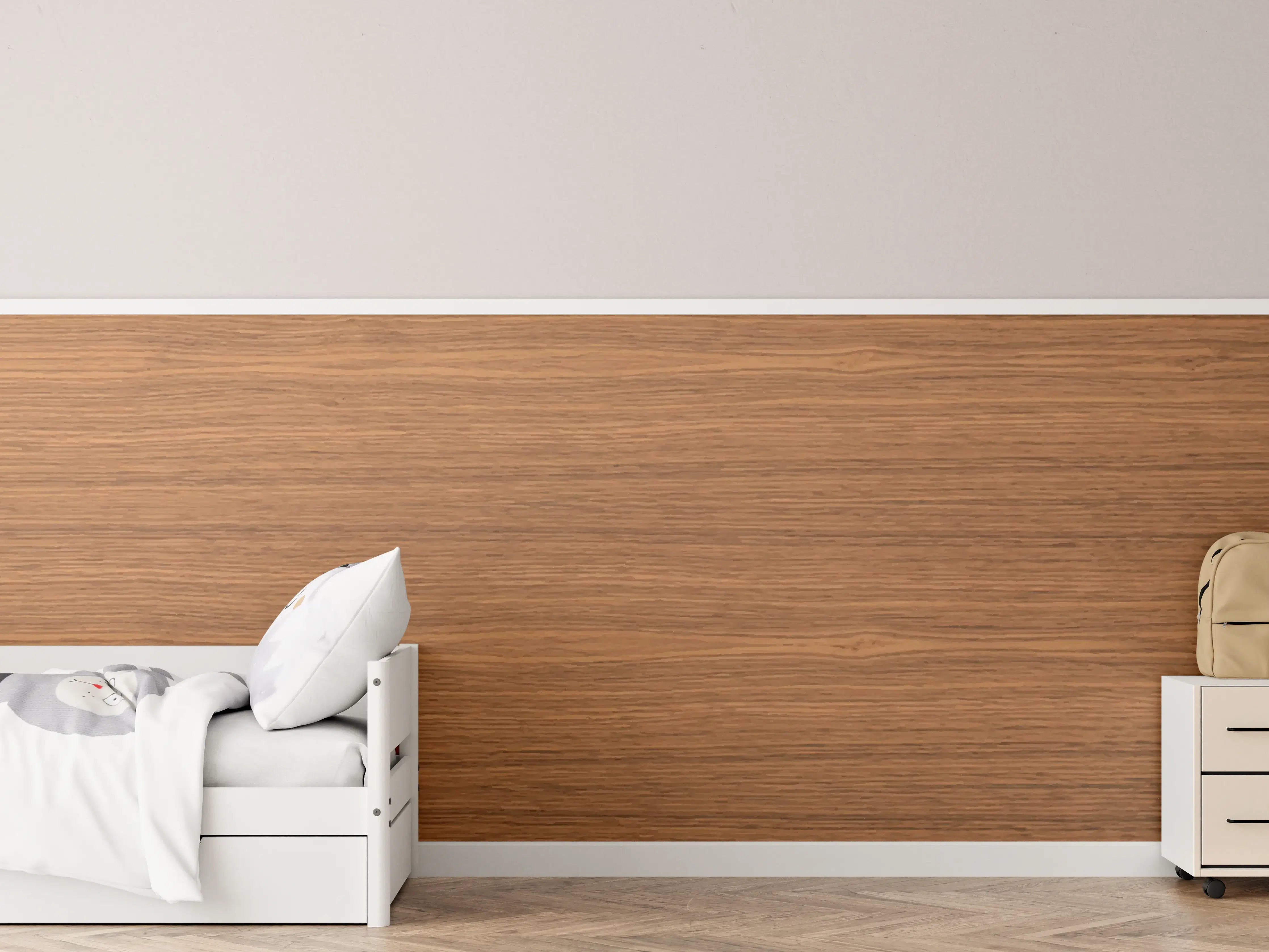 Kinderzimmer Wandgestaltung - Edle Braun-Holztextur