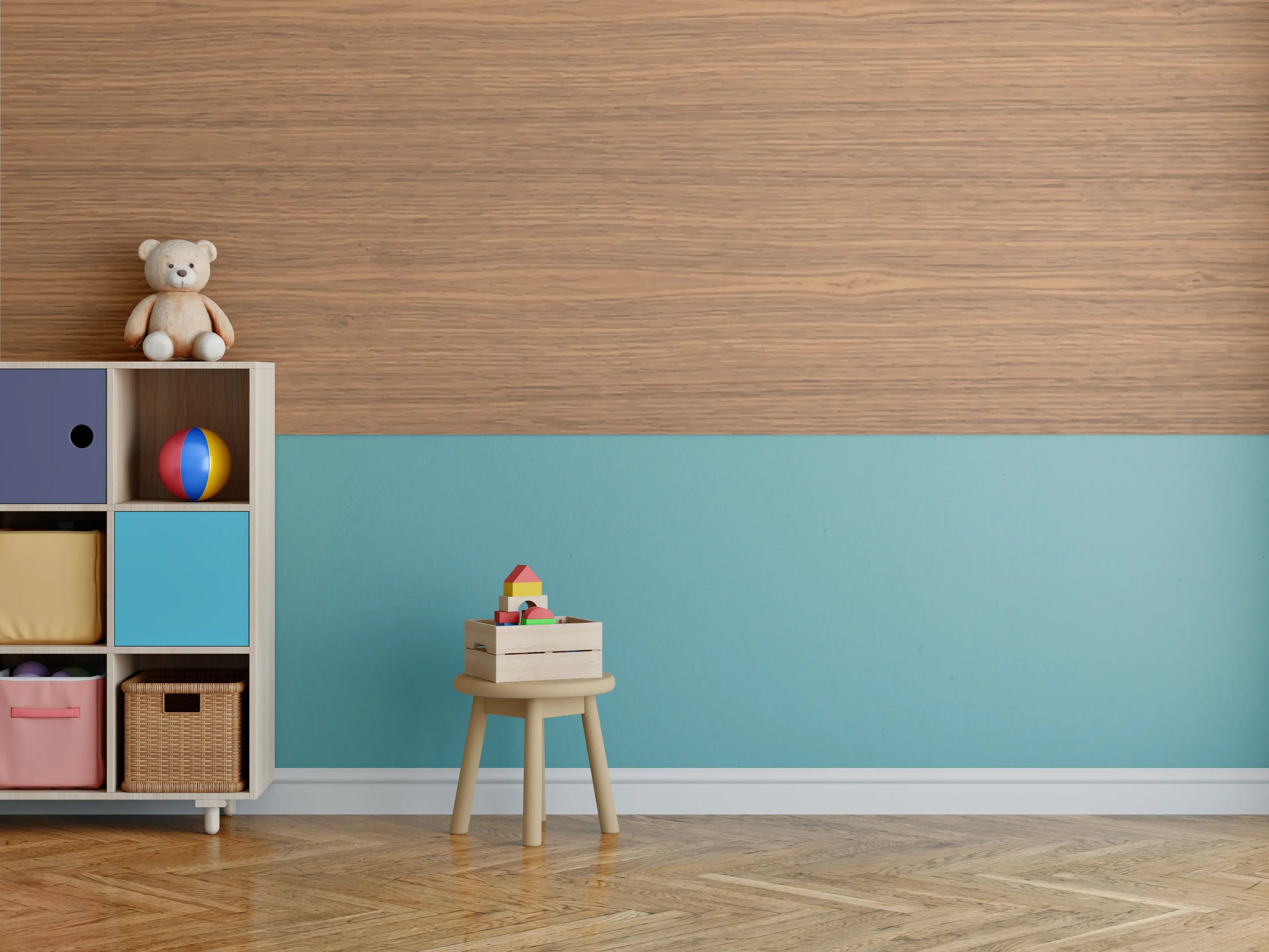 Kinderzimmer Wandgestaltung - Edle Braun-Holztextur