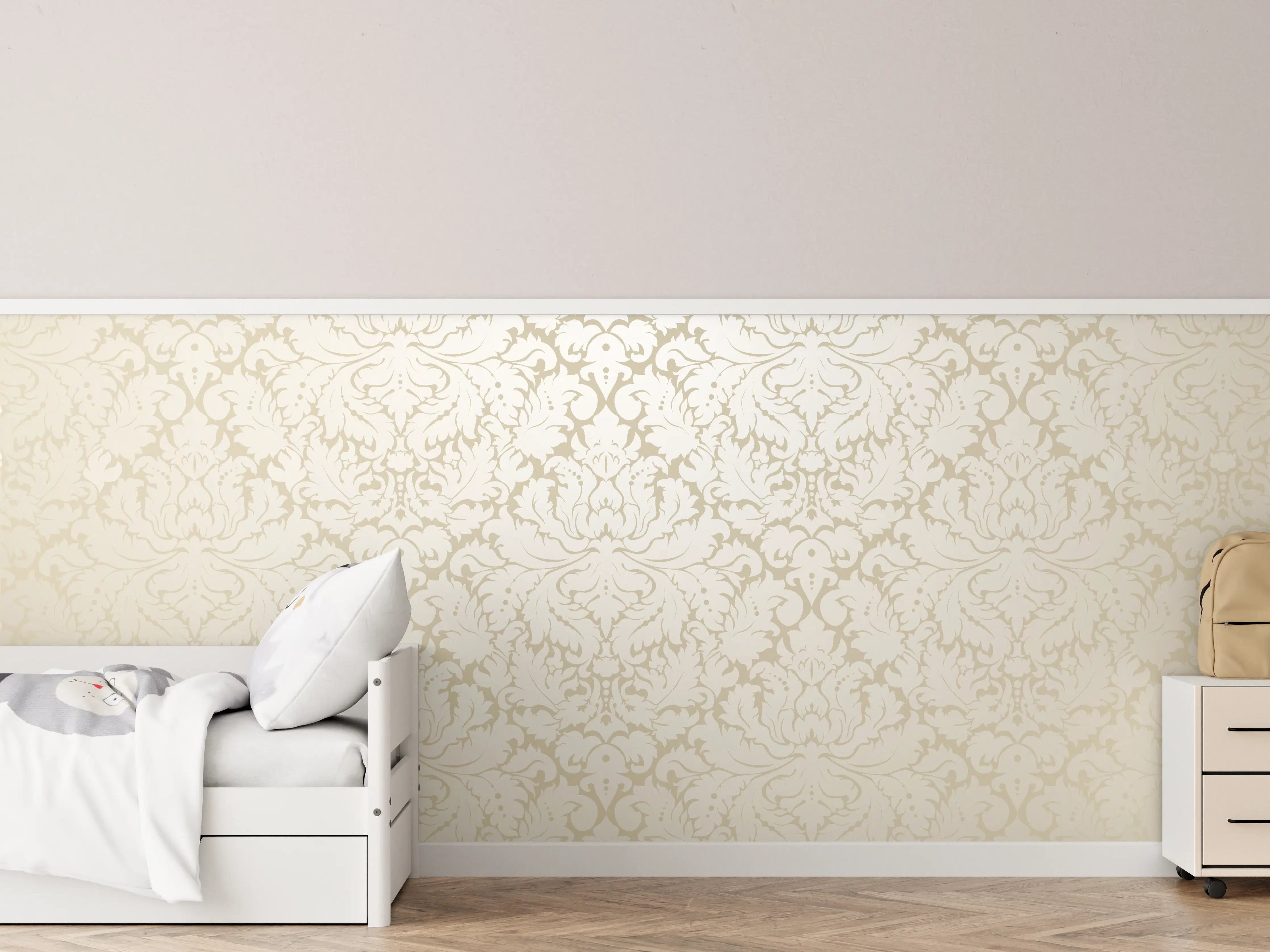 Kinderzimmer Wandgestaltung - Edle Creme-Gold Damast-Tapete