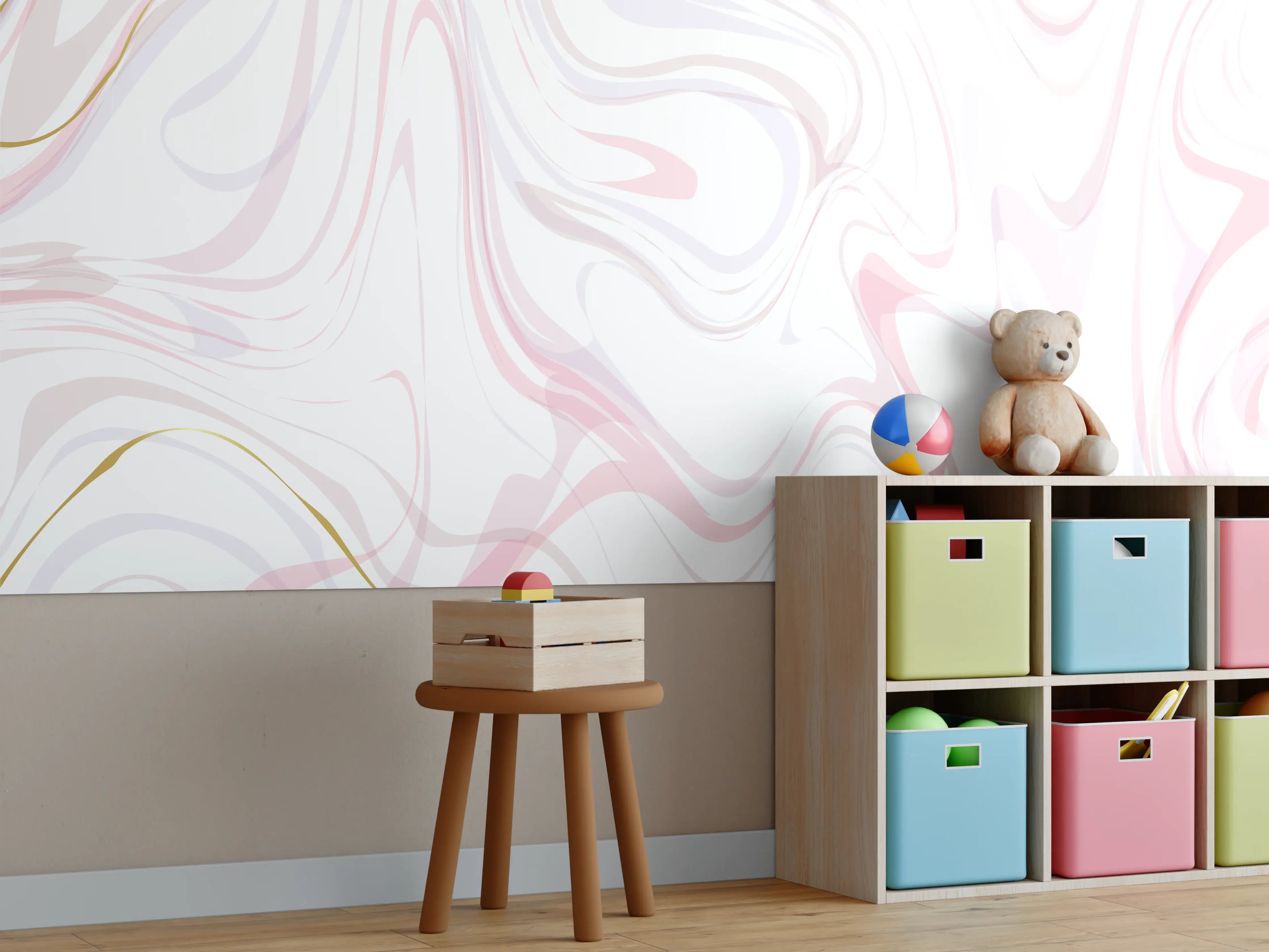 Kinderzimmer Wandgestaltung - Edle Marmoroptik in Rosé-Weiß
