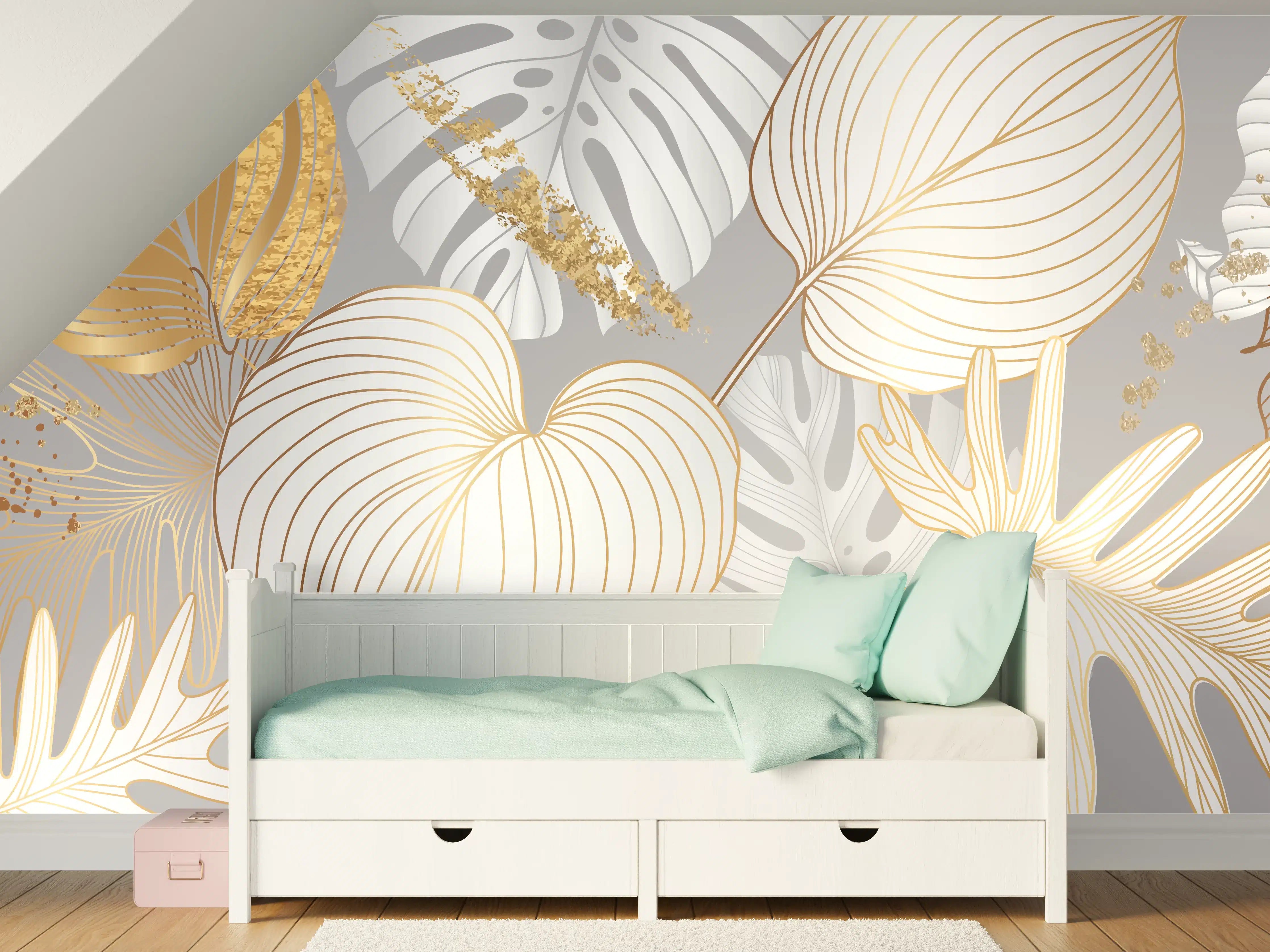 Kinderzimmer Wandgestaltung - Edles Gold-Blatt-Design