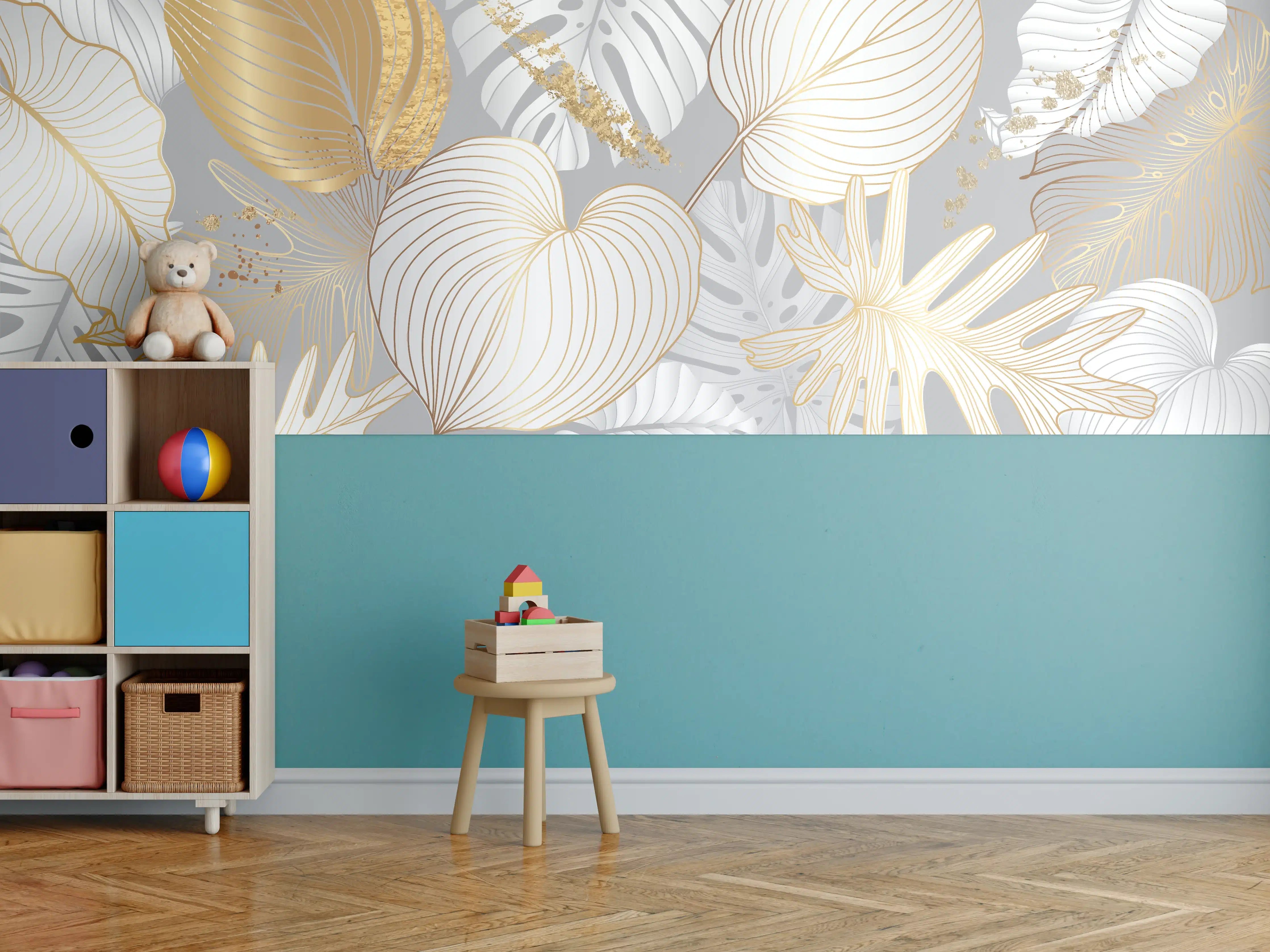 Kinderzimmer Wandgestaltung - Edles Gold-Blatt-Design
