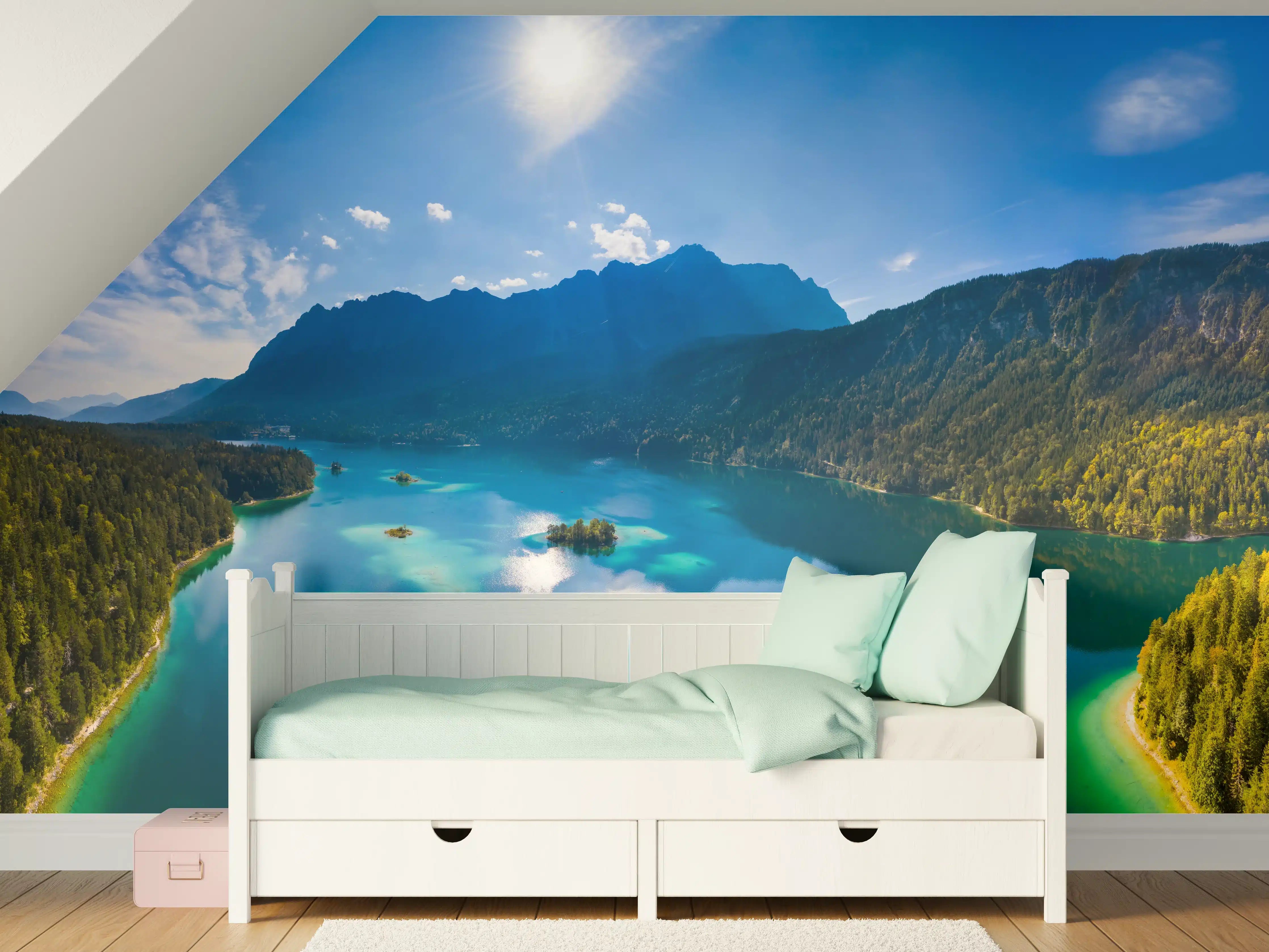 Kinderzimmer Wandgestaltung - Eibsees mit der Zugspitze im Hintergrund