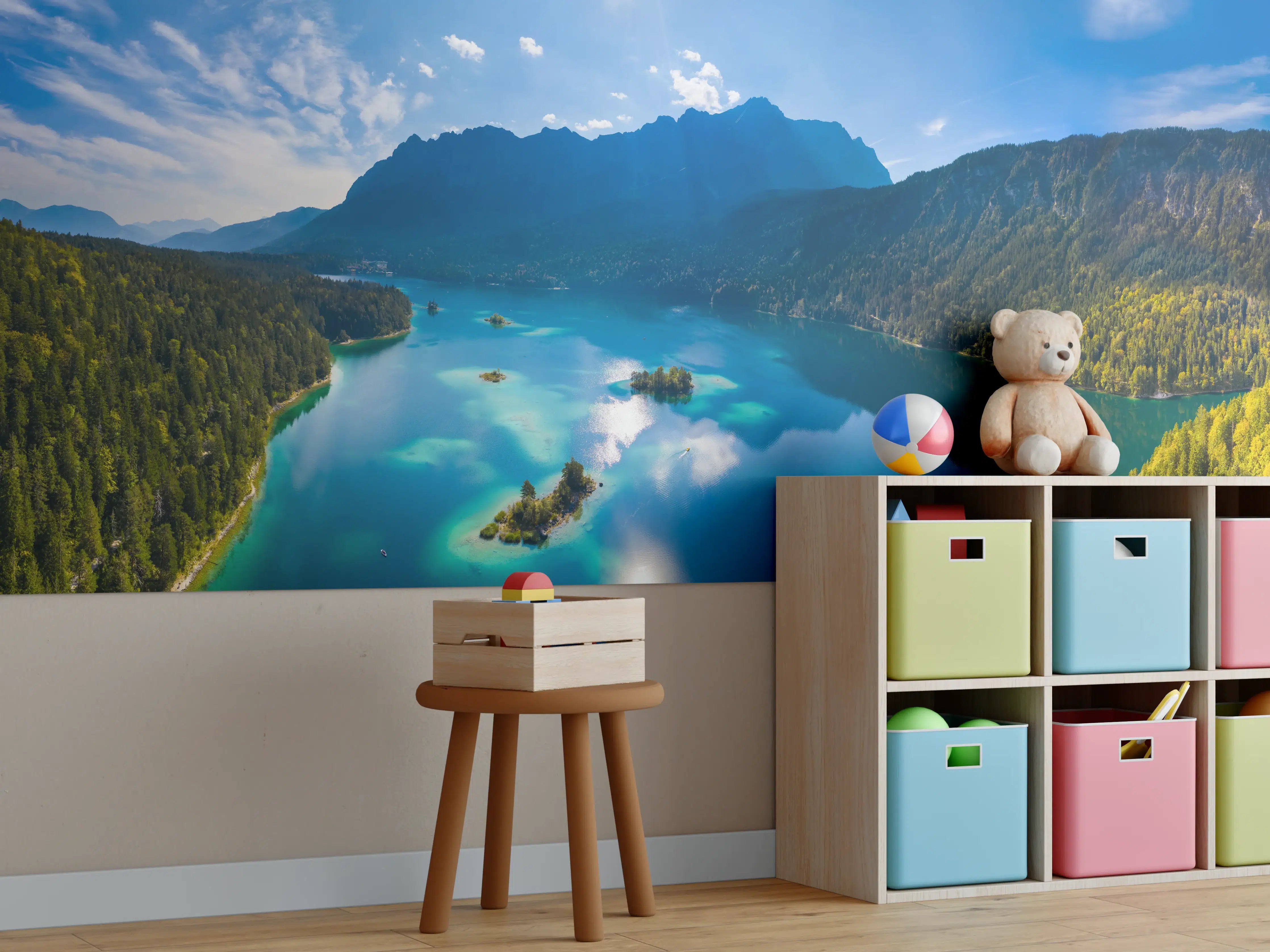 Kinderzimmer Wandgestaltung - Eibsees mit der Zugspitze im Hintergrund