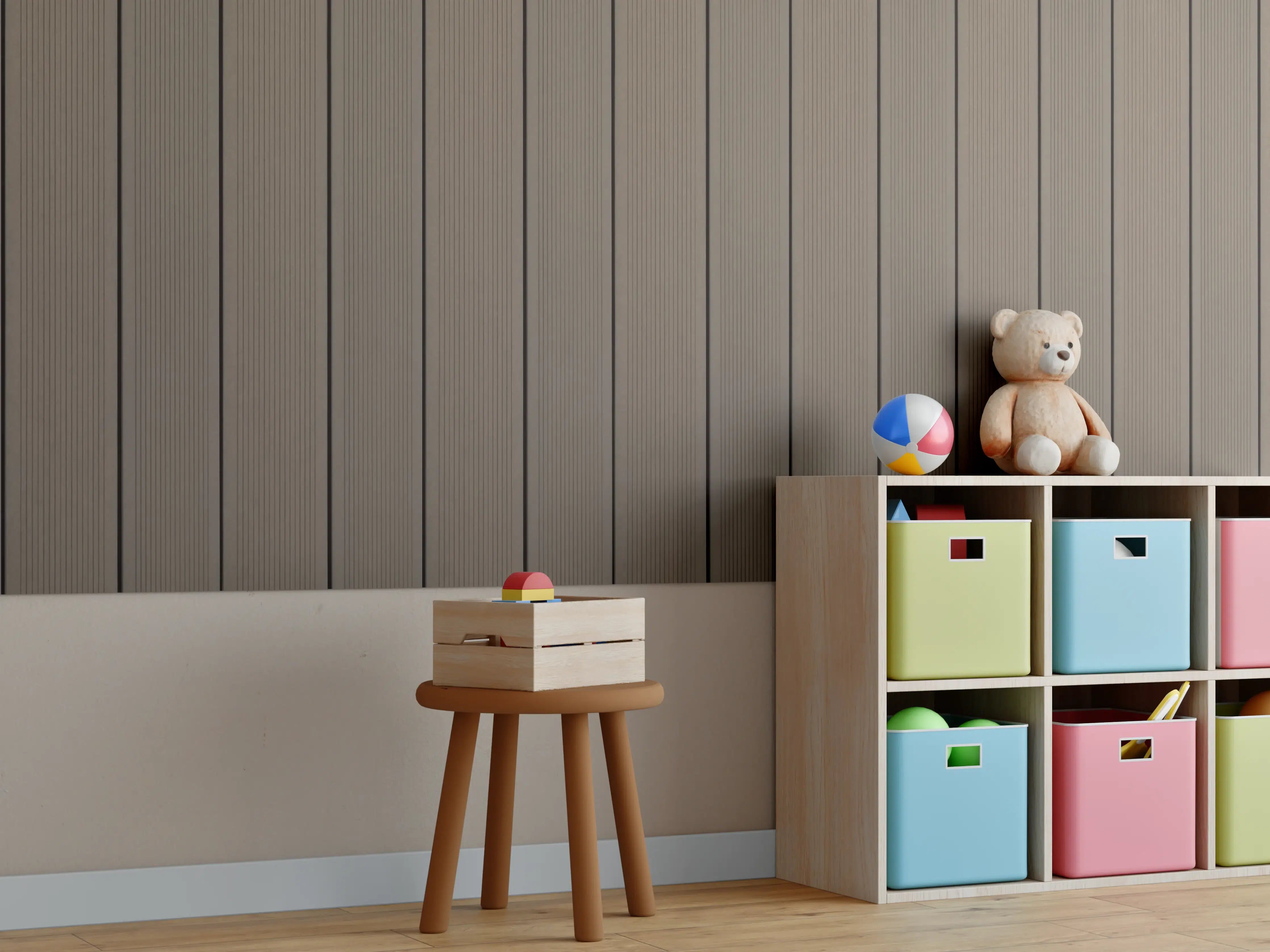 Kinderzimmer Wandgestaltung - Einfache Holzvertäfelung in warmen Brauntönen