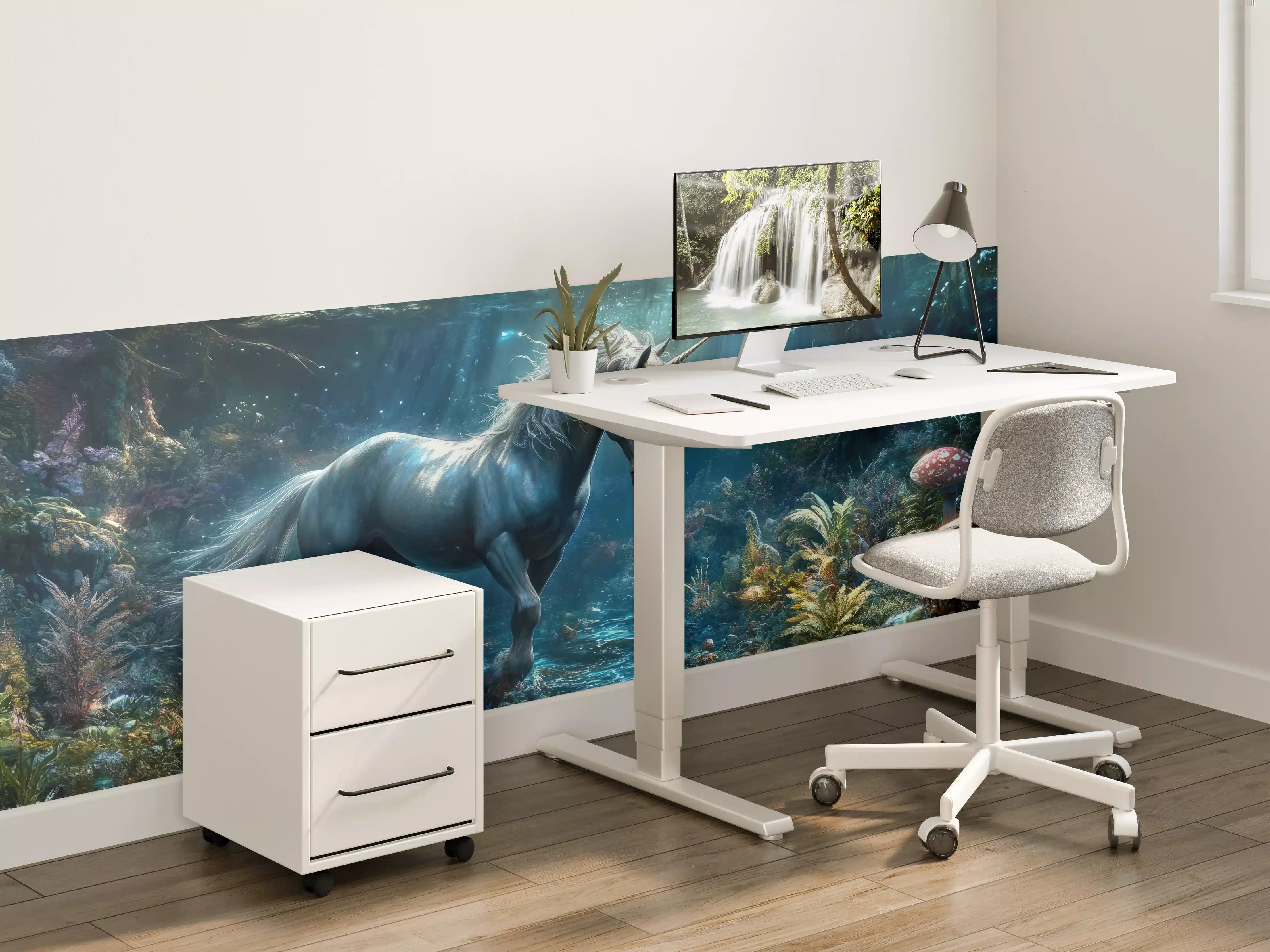 Kinderzimmer Wandgestaltung - Einhorn in mystischem Wald