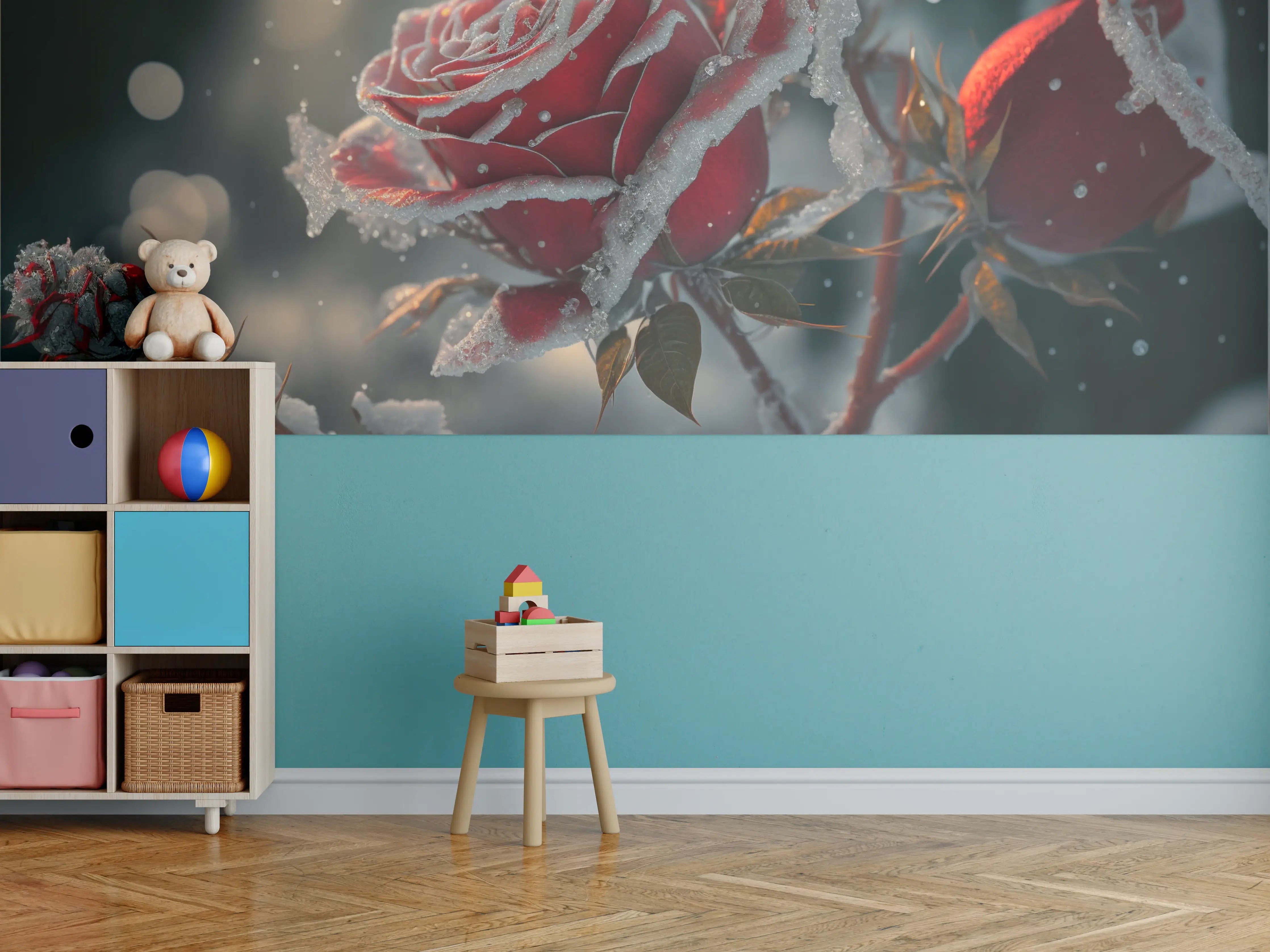 Kinderzimmer Wandgestaltung - Eiskalte Rosen im Winterzauber