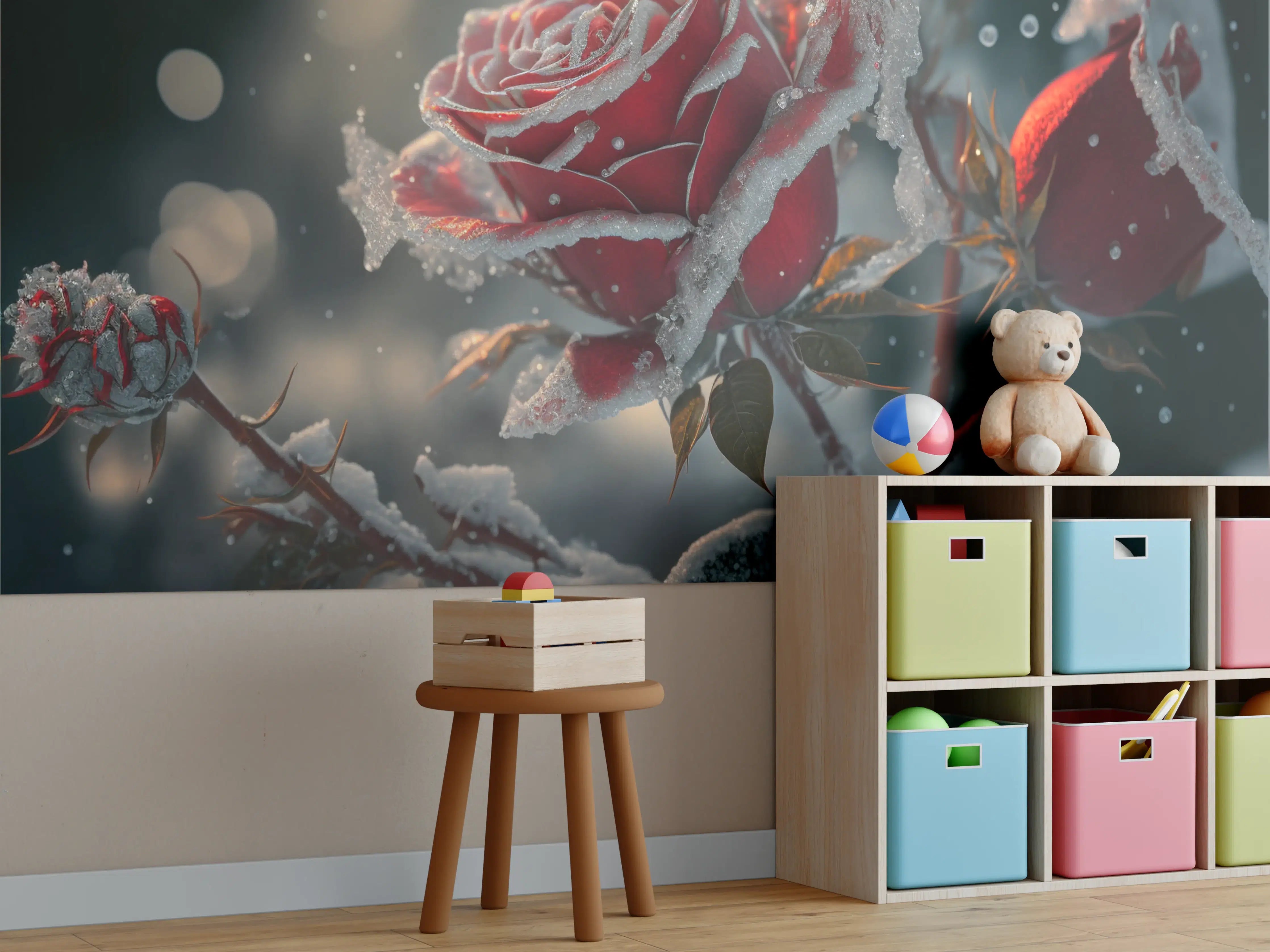 Kinderzimmer Wandgestaltung - Eiskalte Rosen im Winterzauber
