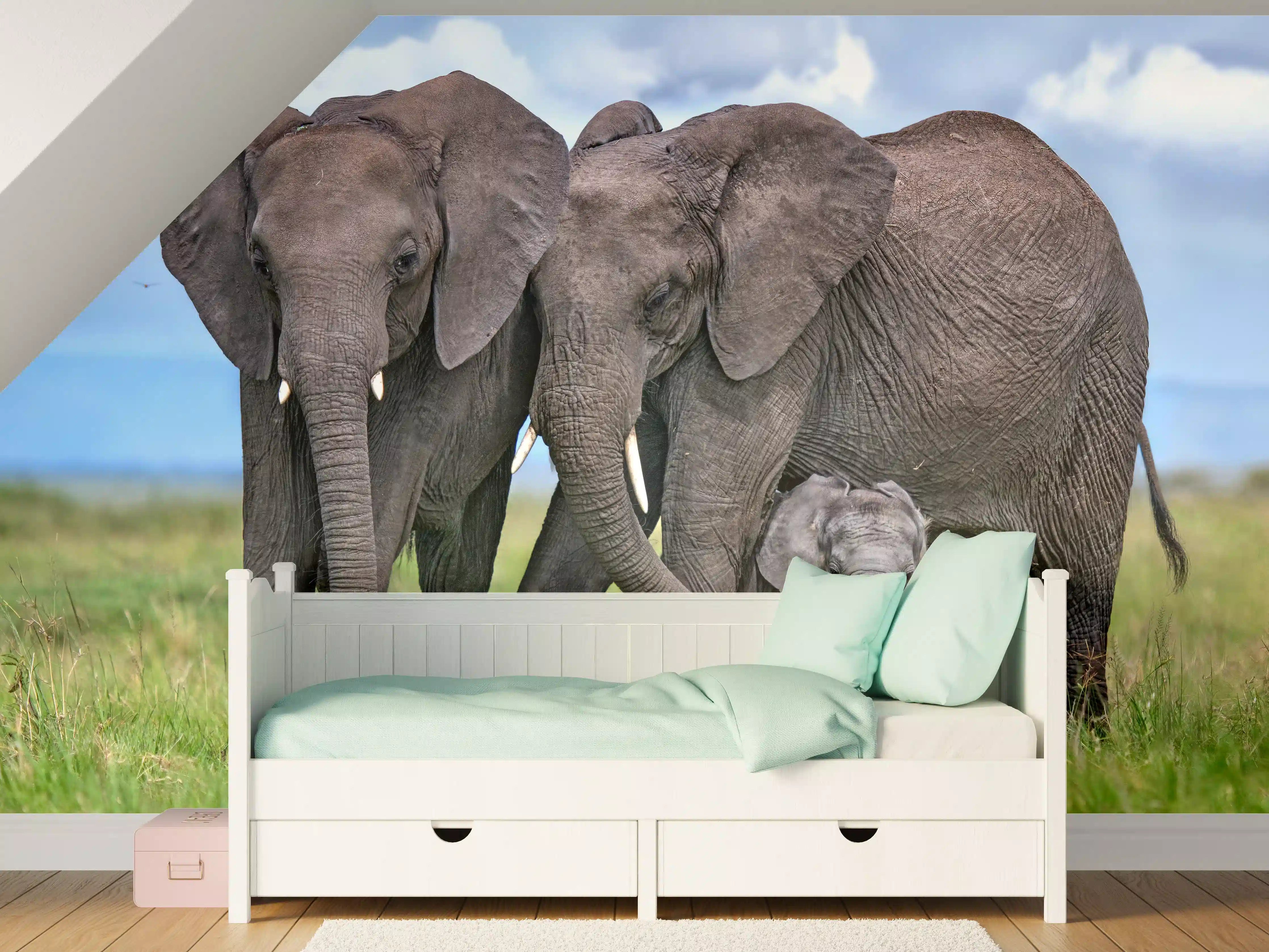 Kinderzimmer Wandgestaltung - Elefanten Familie - Afrika