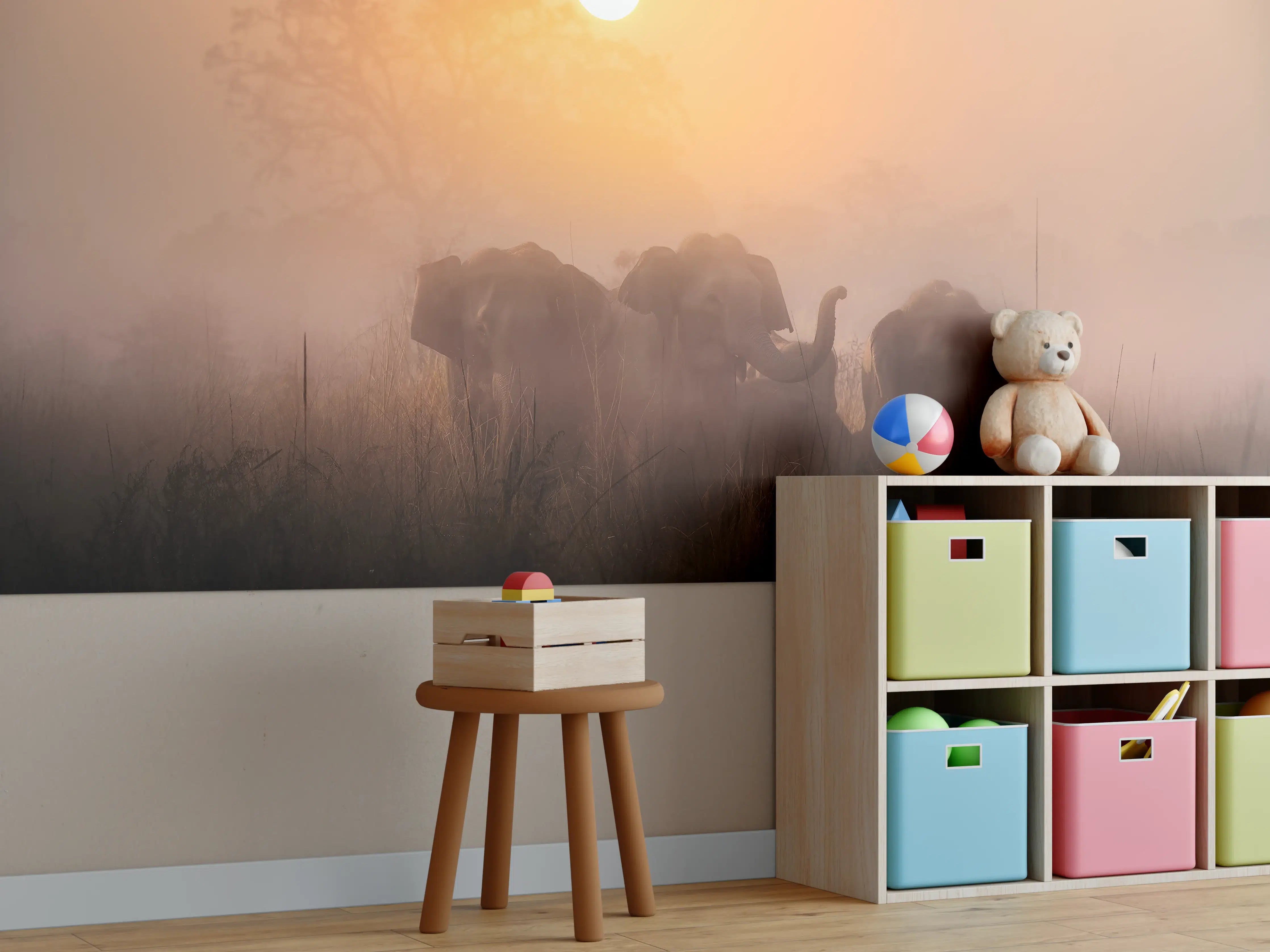 Kinderzimmer Wandgestaltung - Elefanten bei Morgengrauen