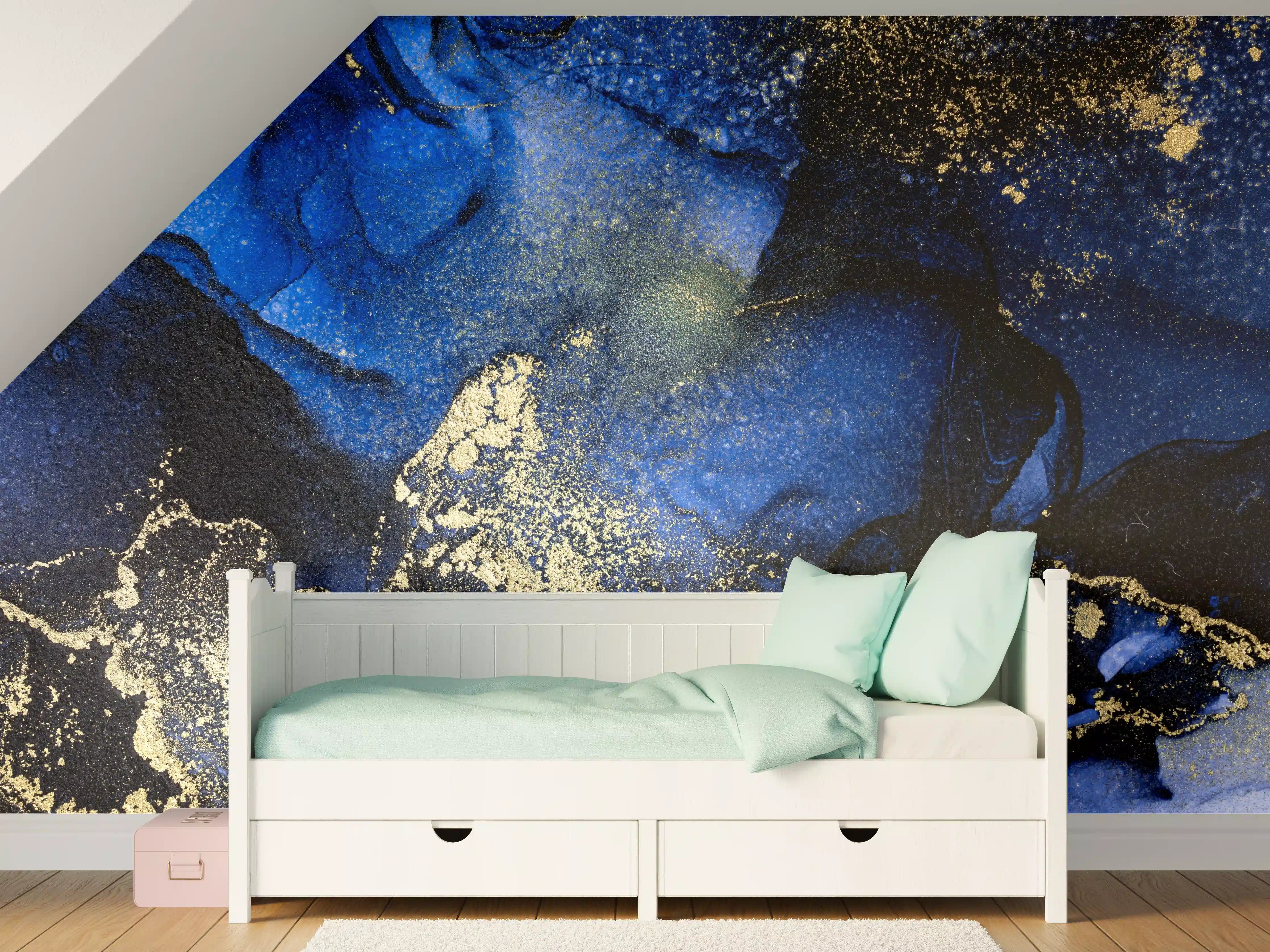 Kinderzimmer Wandgestaltung - Elegant-Blau-Gold-Design