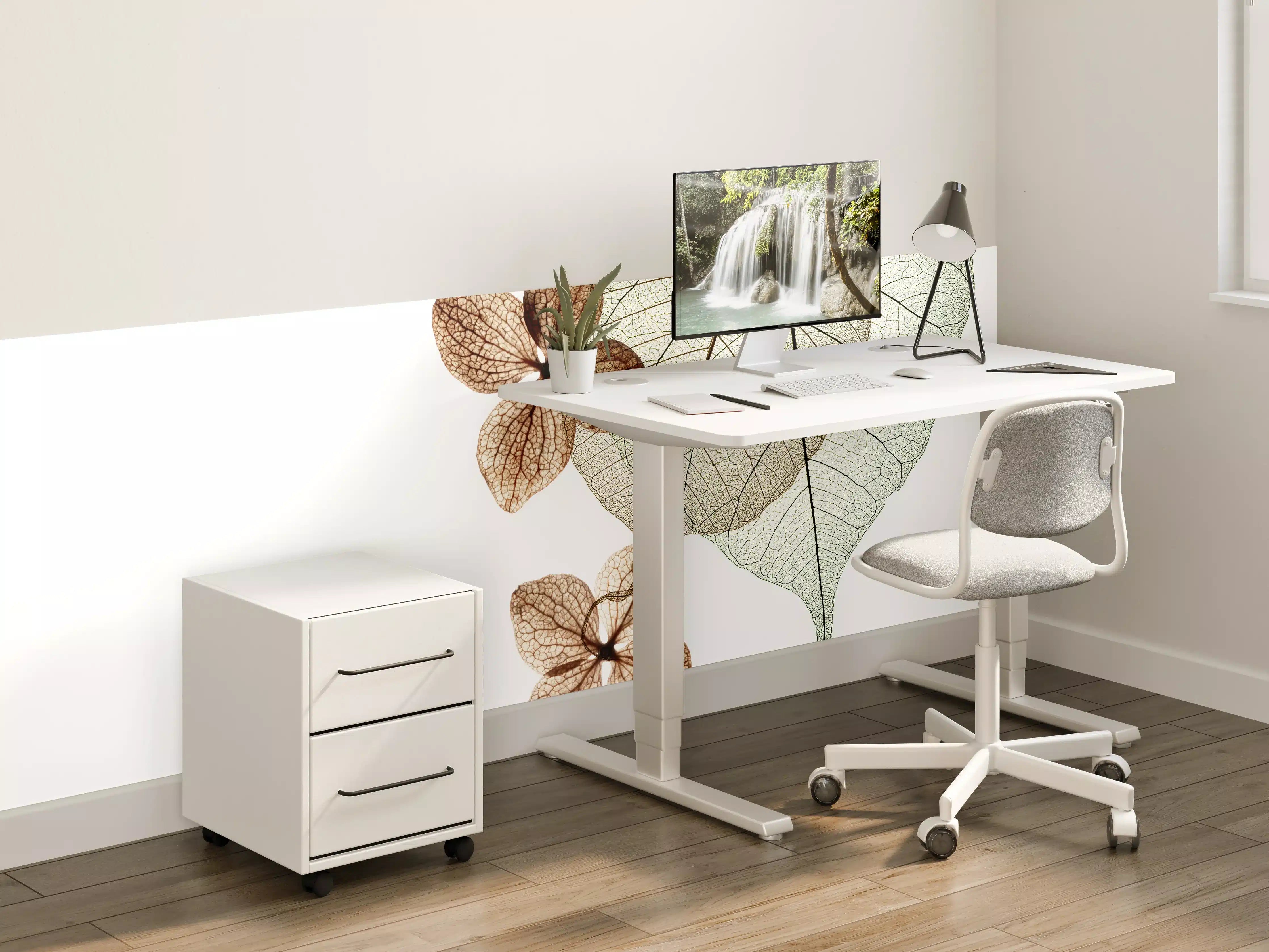 Kinderzimmer Wandgestaltung - Elegante Blattadern in Weiß-Grau