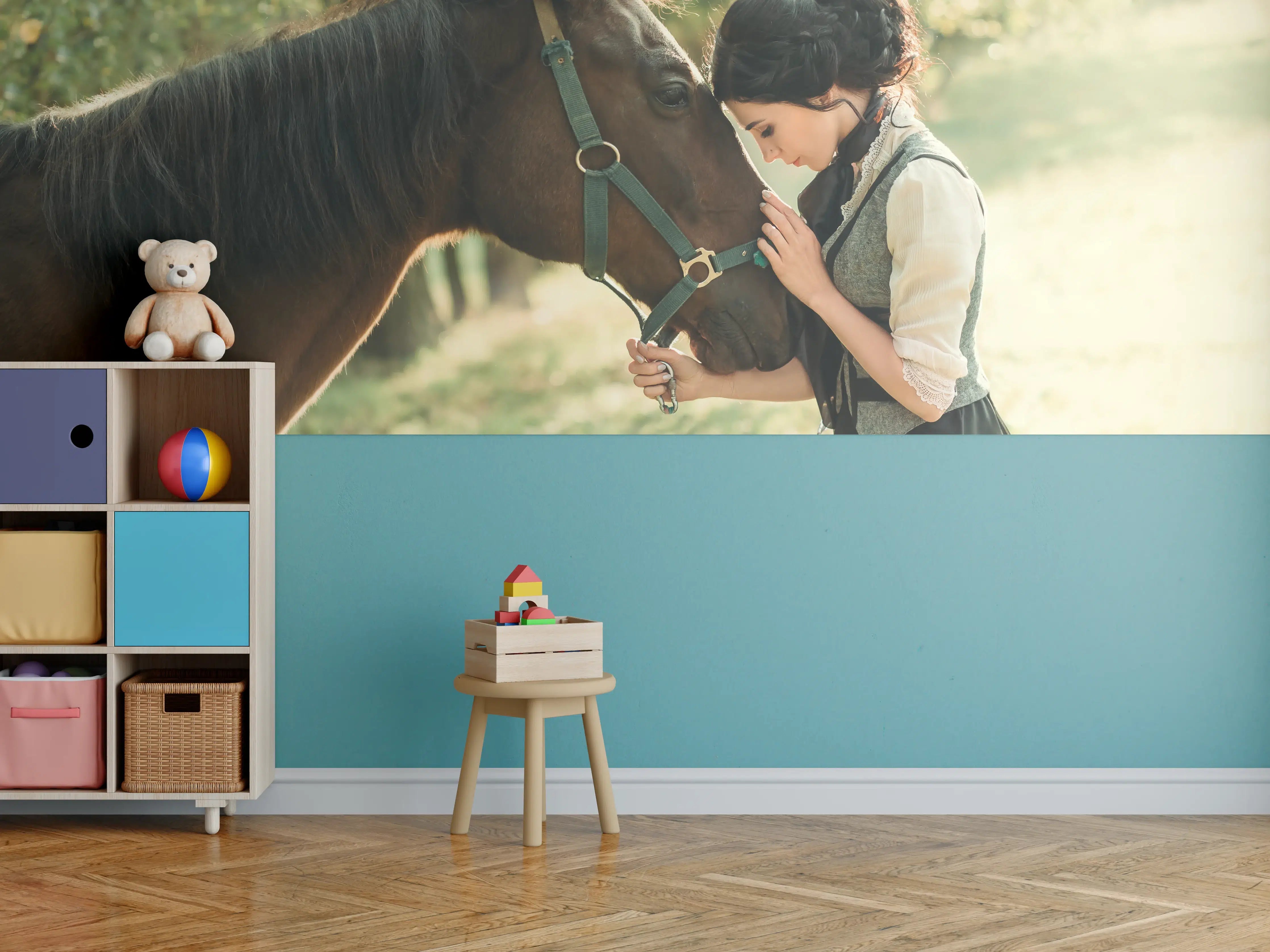 Kinderzimmer Wandgestaltung - Elegante Dame mit Pferd