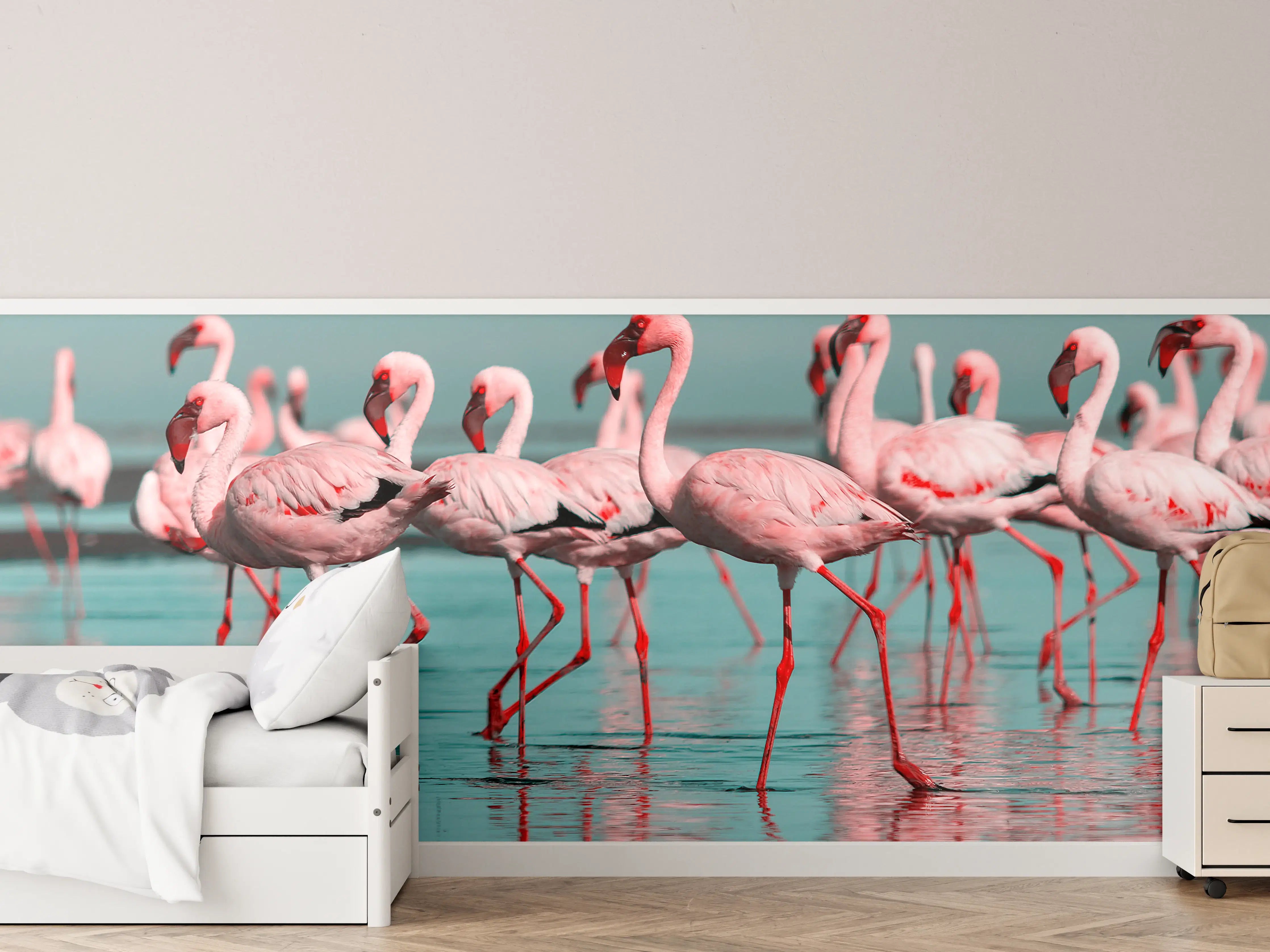 Kinderzimmer Wandgestaltung - Elegante Flamingos auf dem Wasser