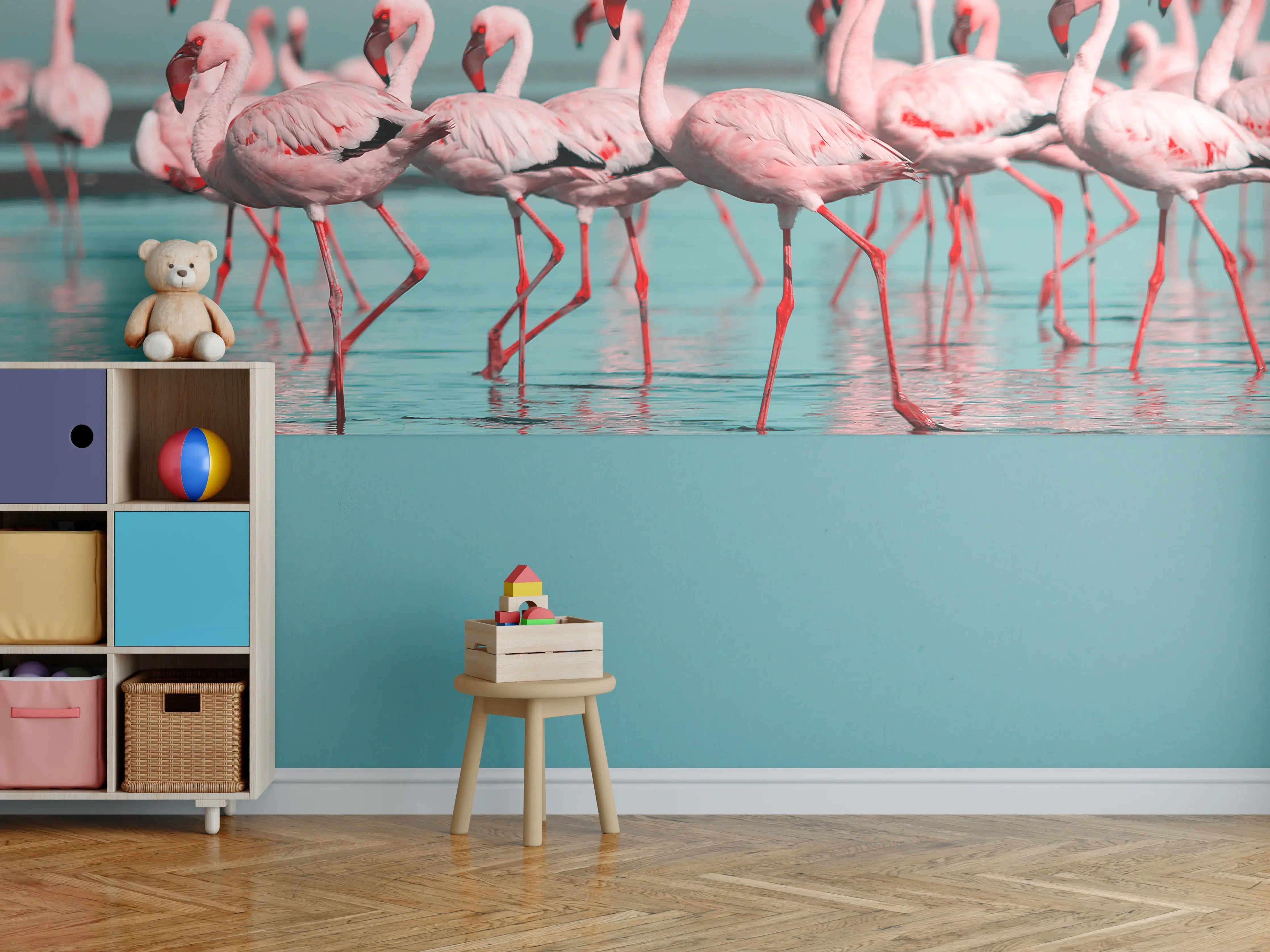 Kinderzimmer Wandgestaltung - Elegante Flamingos auf dem Wasser