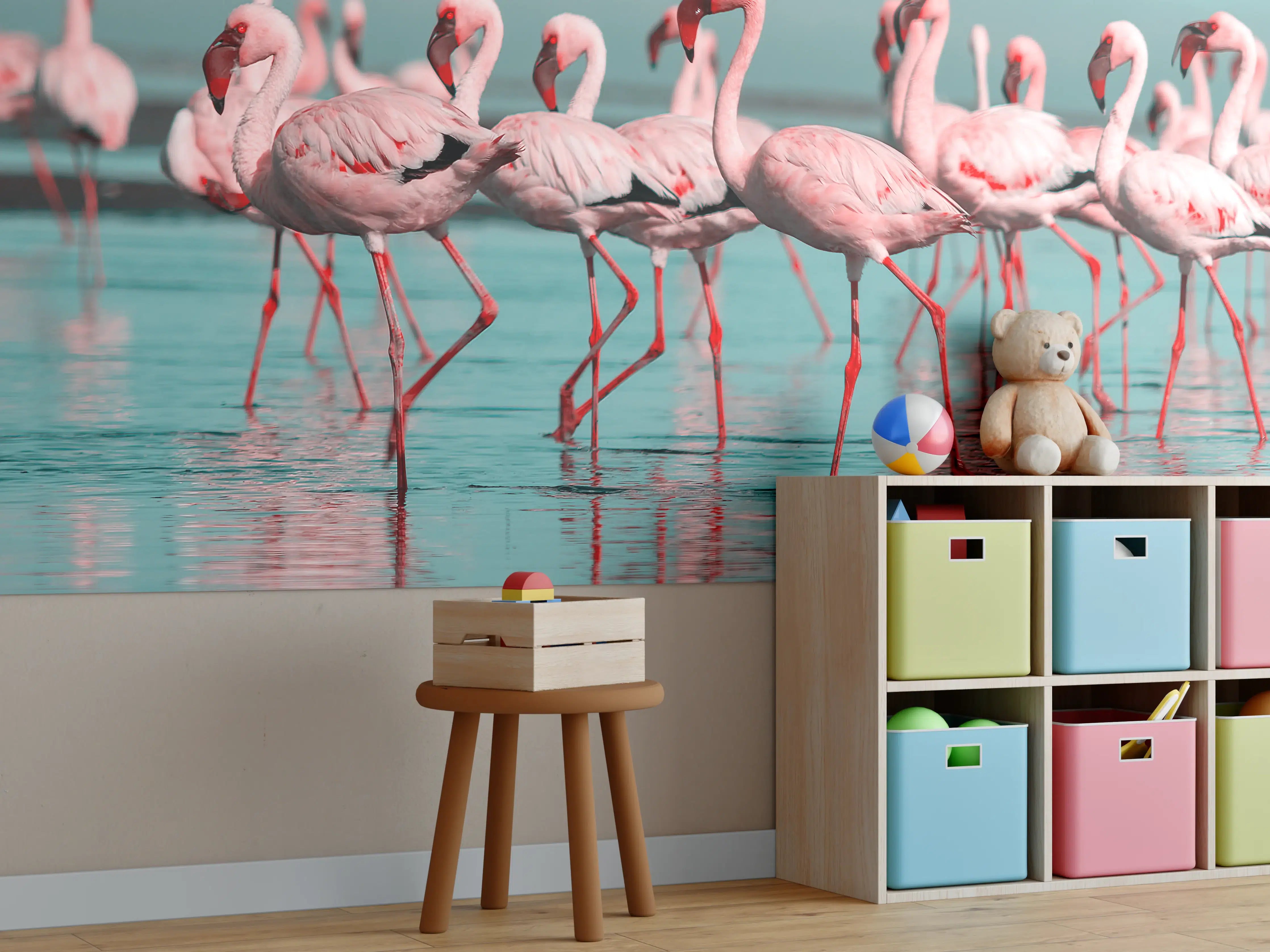 Kinderzimmer Wandgestaltung - Elegante Flamingos auf dem Wasser