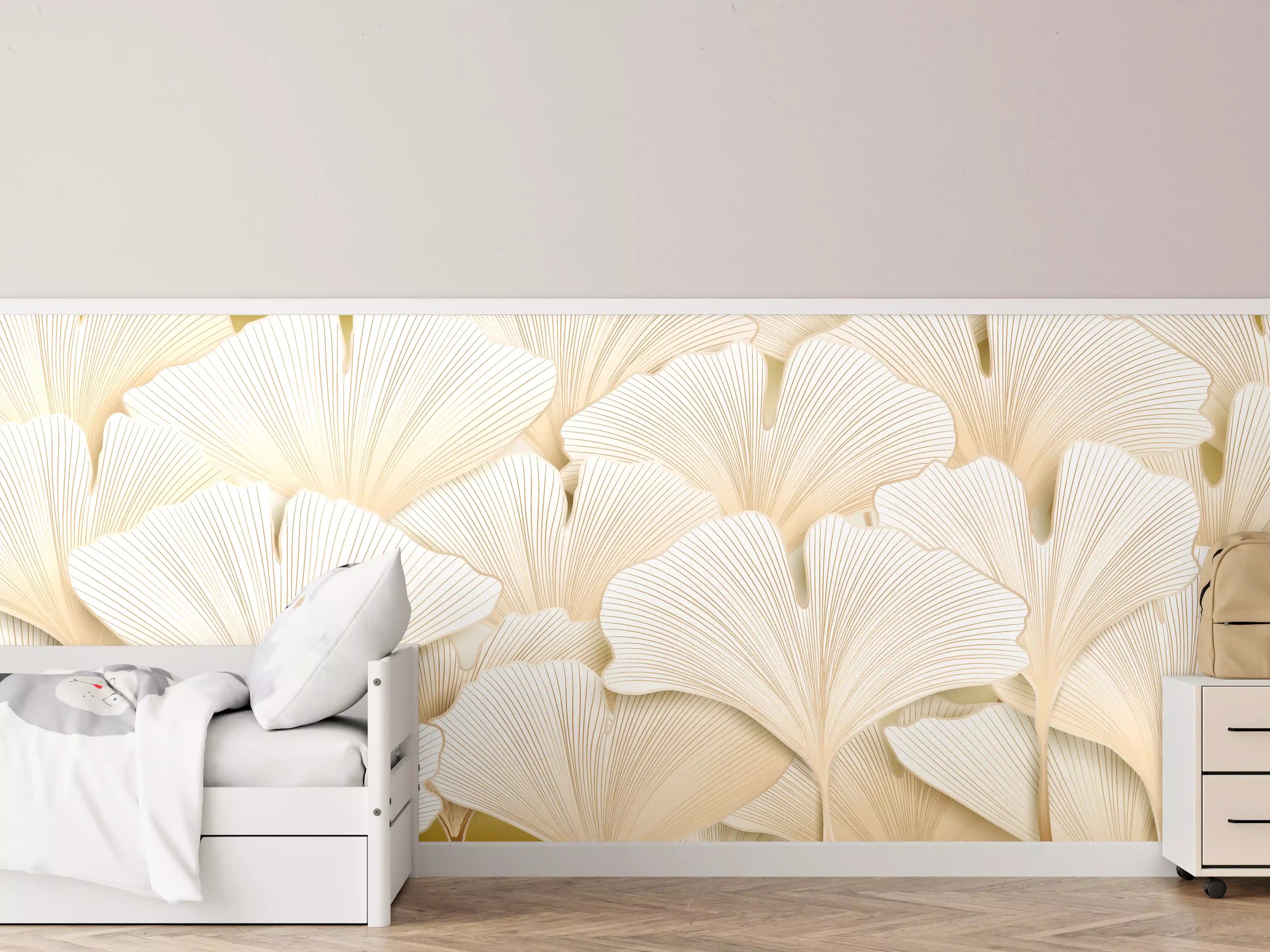 Kinderzimmer Wandgestaltung - Elegante Ginkgoblätter in Beige