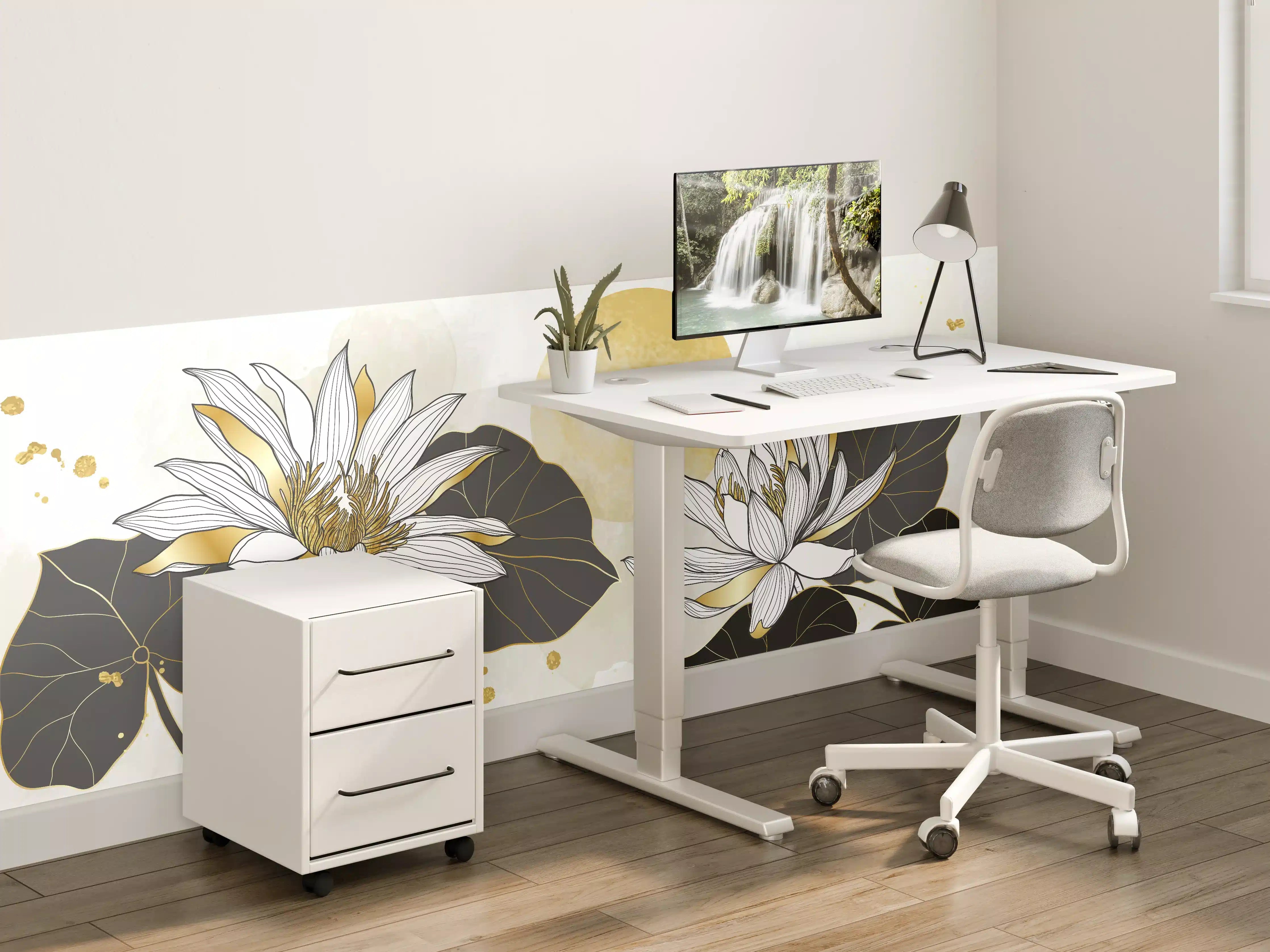 Kinderzimmer Wandgestaltung - Elegante Lotusblumen in Gold und Schwarz
